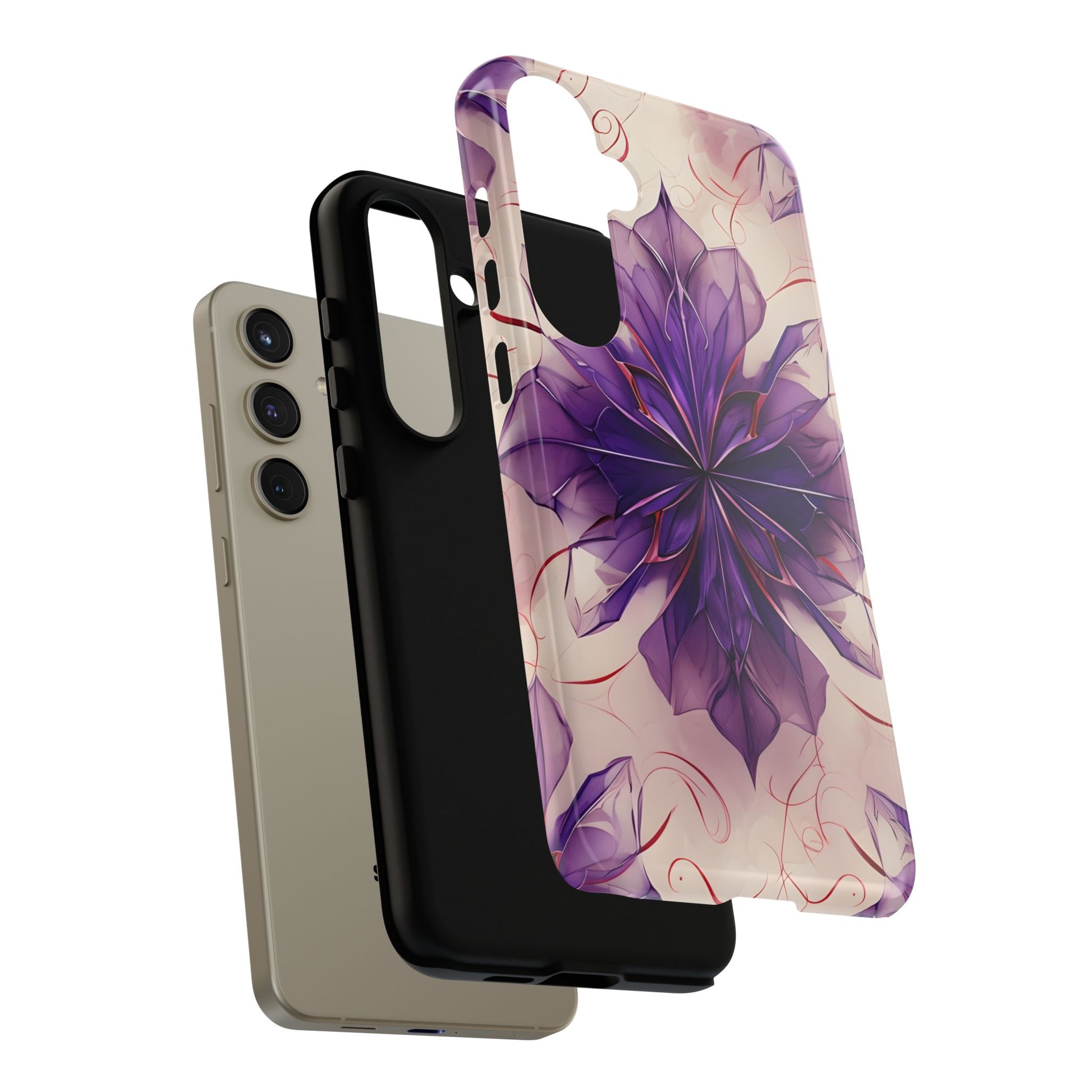 Violet Reverie - Kaleidoscope Collection Artistic Floral Burst - Samsung Galaxy S24 Plus Tough Phone Case - Bold Purple Symmetrical Design
