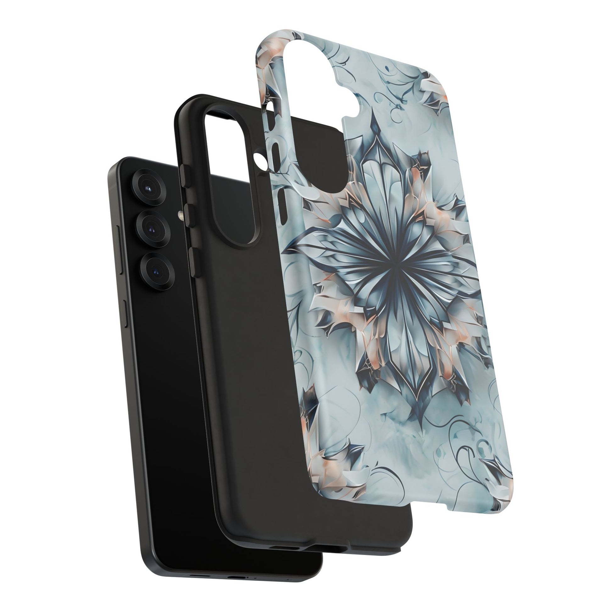 Indigo Mirage - Artistic Kaleidoscope Collection Artistic Floral - Samsung Galaxy S25 Plus Tough Phone Case - Bold Indigo Symmetrical Design