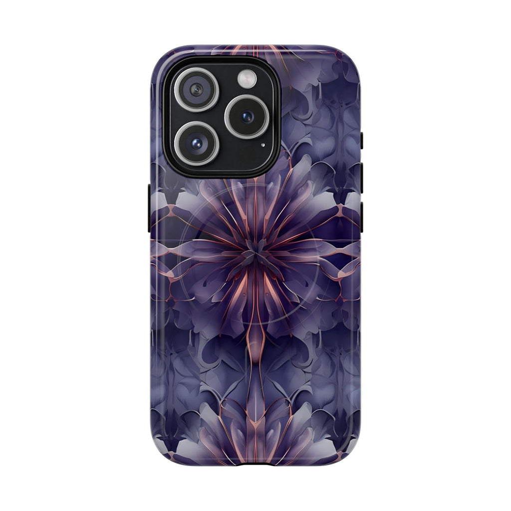 Twilight Tapestry - iPhone 15 Pro MagSafe Phone Case - Purple Kaleidoscope Design