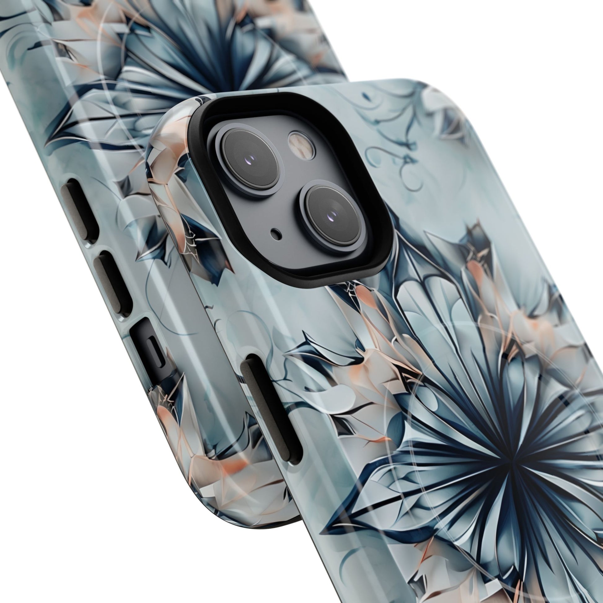 Indigo Mirage - Artistic Kaleidoscope Collection Artistic Floral - iPhone 14 MagSafe Phone Case -Bold Indigo Symmetrical Design