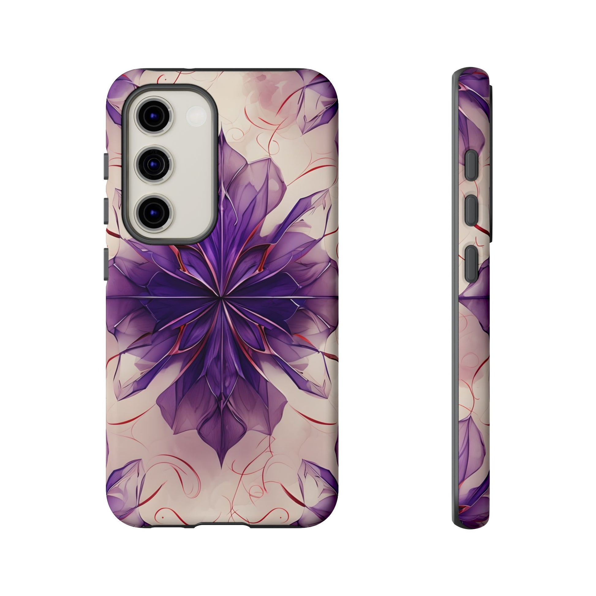 Violet Reverie - Kaleidoscope Collection Artistic Floral Burst - Samsung Galaxy S23 Tough Phone Case - Bold Purple Symmetrical Design