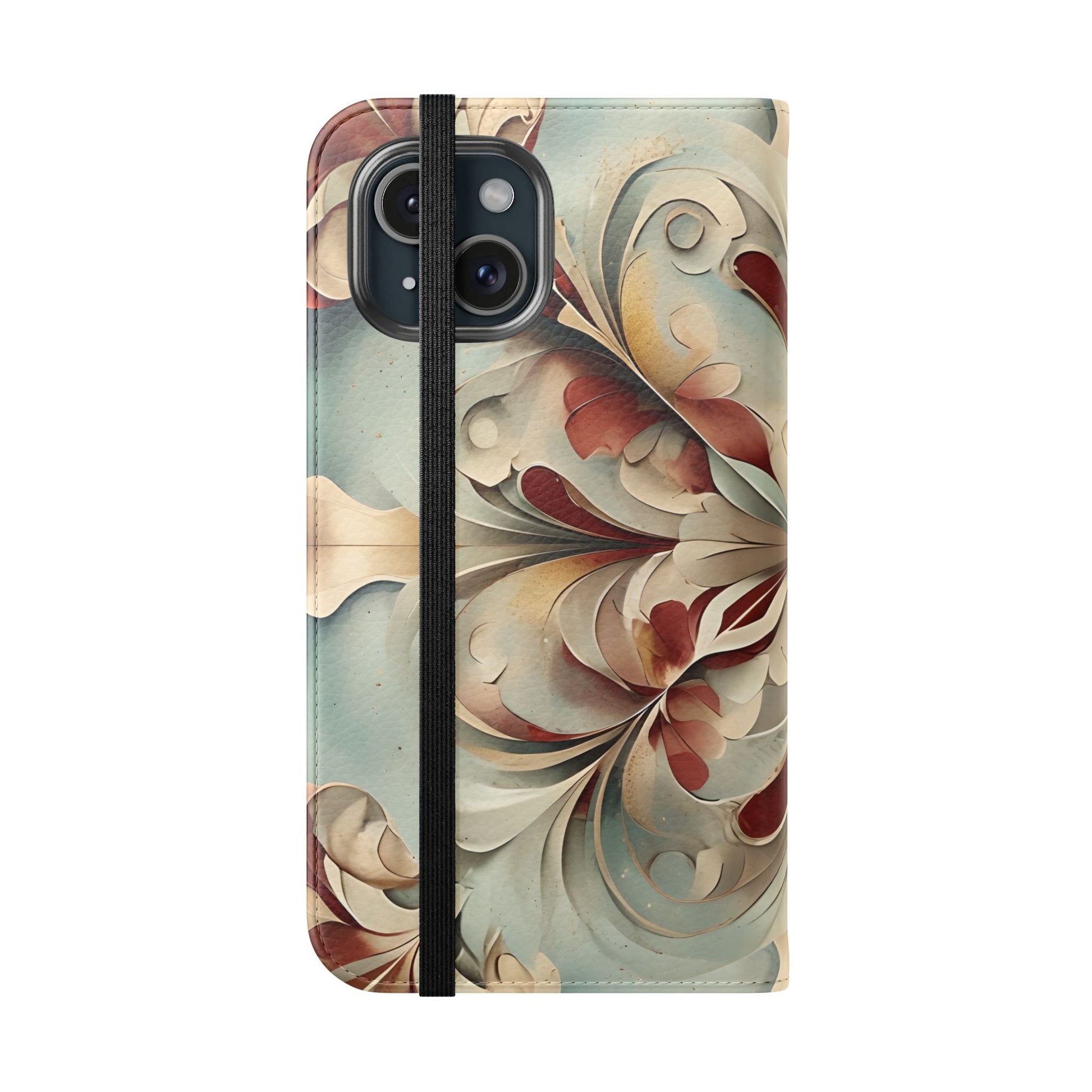 Vintage Baroque Blossom Wallet Phone Case - Elegant Floral Flip Cover for iPhone 15