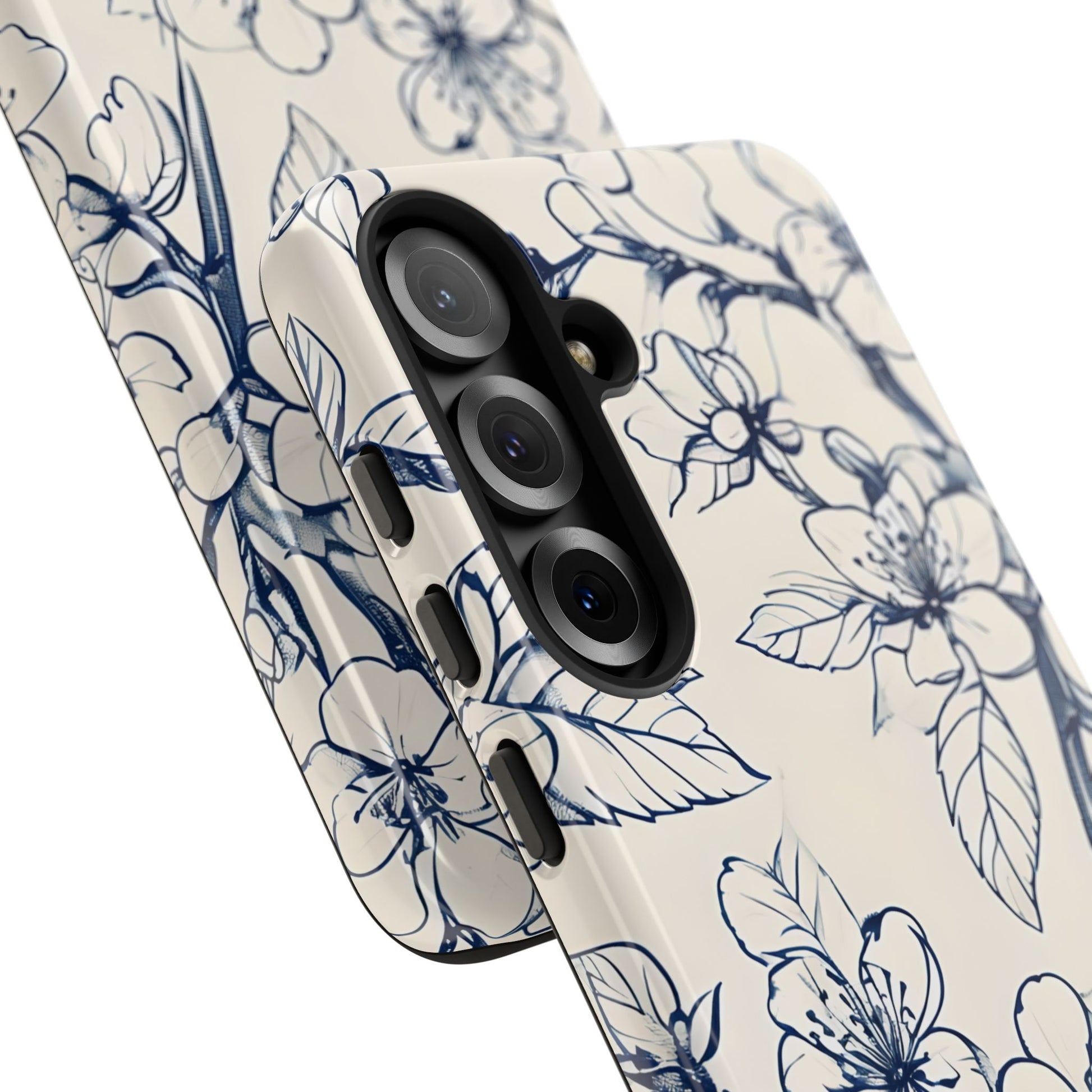 Blossom Sketch - Artistic Blue Floral Samsung Galaxy S25 Plus Tough Phone Case - Hand-Drawn Botanical Design