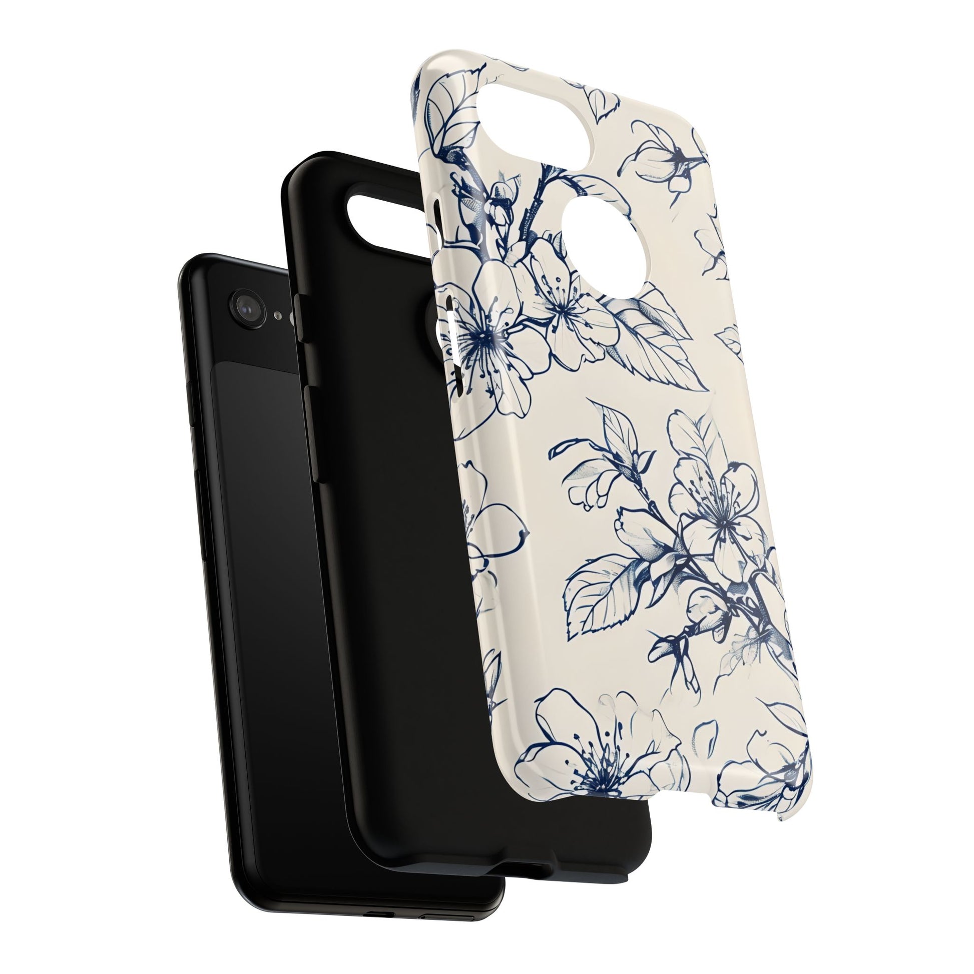 Blossom Sketch - Artistic Blue Floral Google Pixel 3 - Tough Phone Case - Hand-Drawn Botanical Design