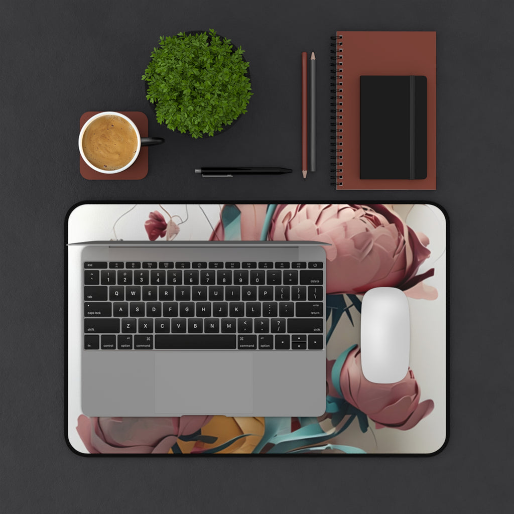 Blushing Peony Veil Desk Mat - Premium Office Desk Pad, 3 Sizes Available, Artistic Workspace Protection