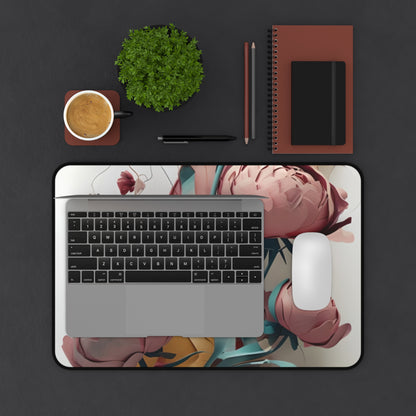 Blushing Peony Veil Desk Mat - Premium Office Desk Pad, 3 Sizes Available, Artistic Workspace Protection