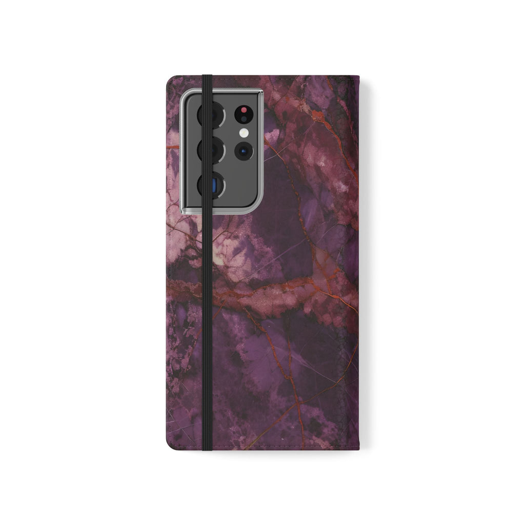Amethyst Current Wallet Phone Case - Elegant Purple Marble Flip Cover for Samsung Galaxy S21 Ultra
