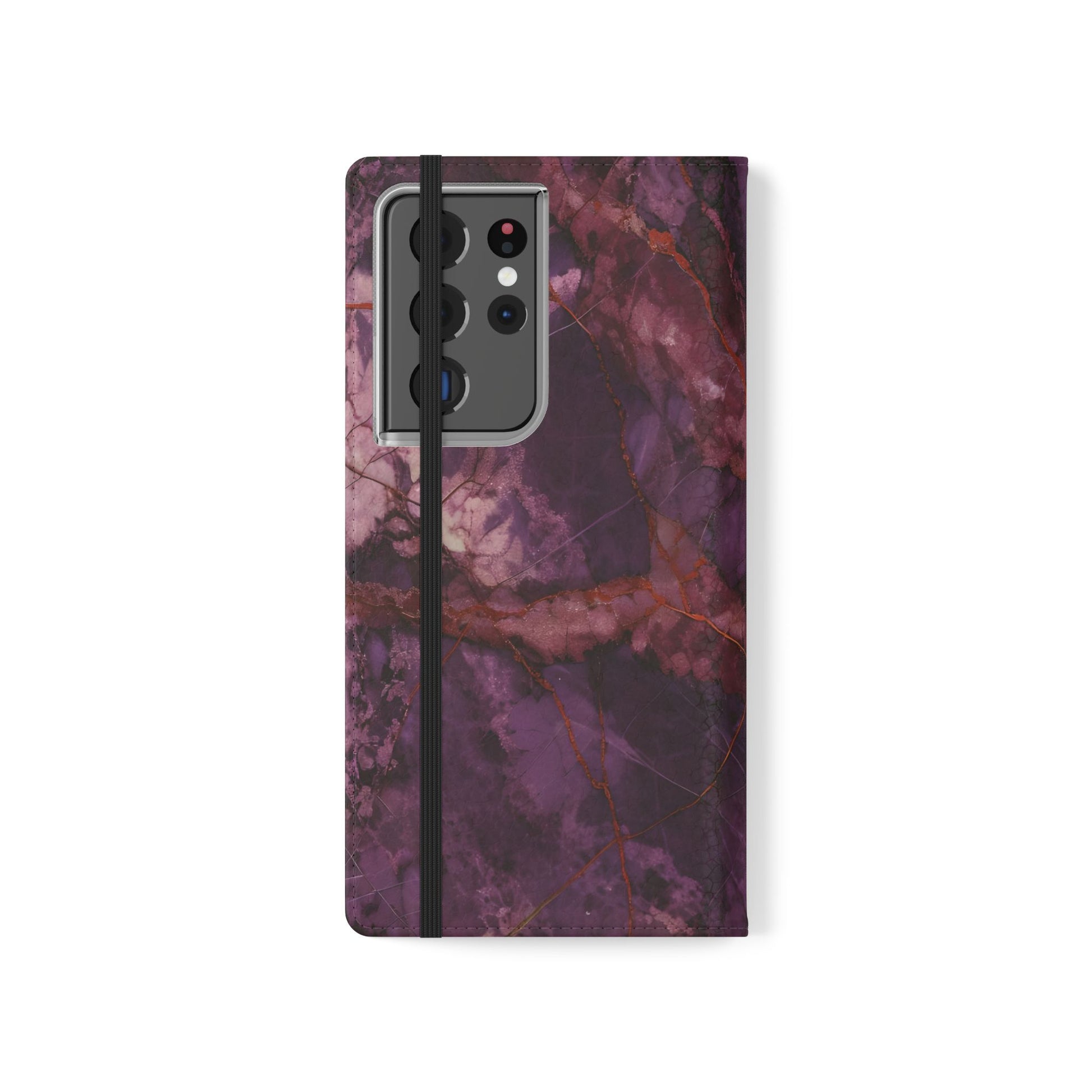 Amethyst Current Wallet Phone Case - Elegant Purple Marble Flip Cover for Samsung Galaxy S21 Ultra