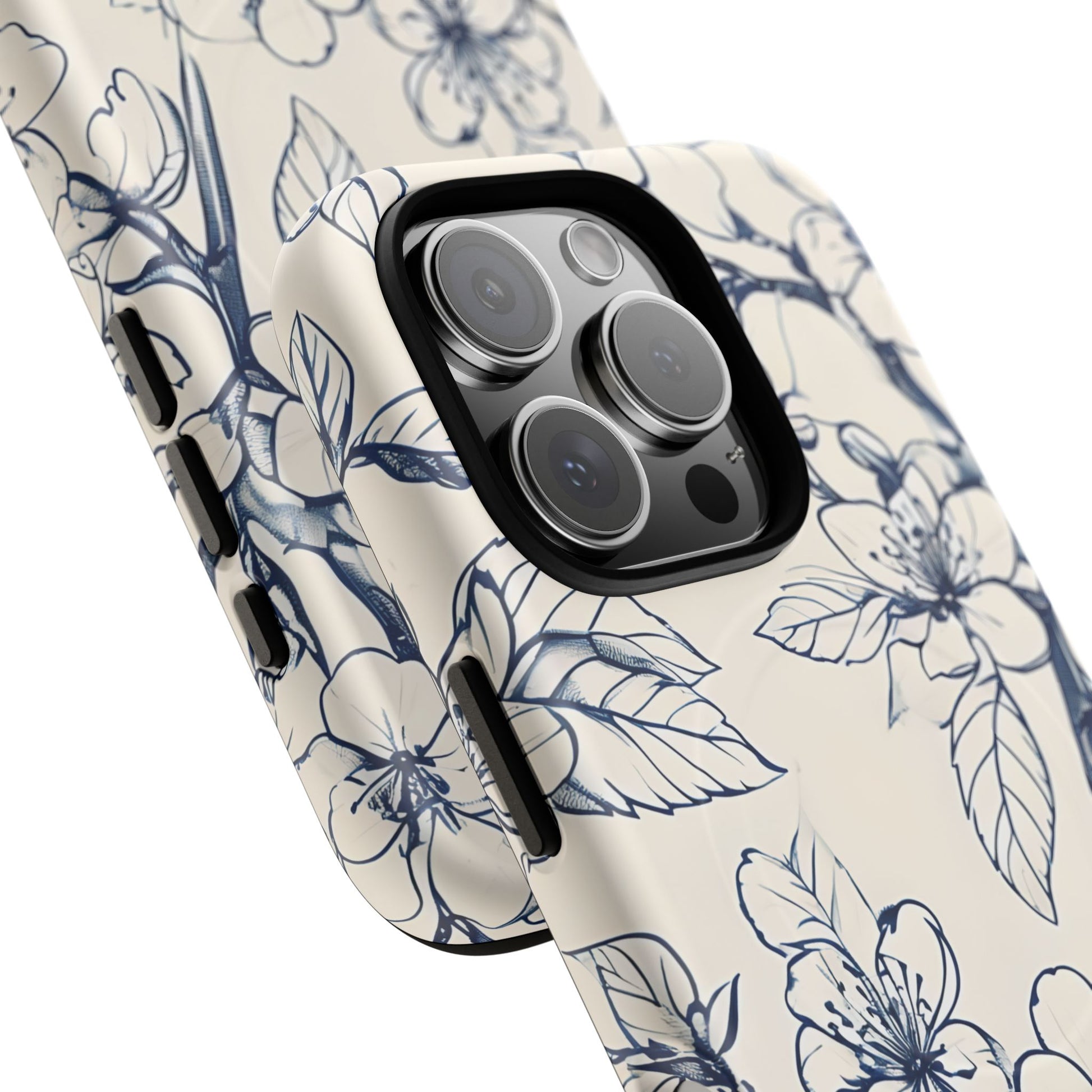 Blossom Sketch - Artistic Blue Floral - iPhone 16 Pro MagSafe Phone Case - Hand-Drawn Botanical Design
