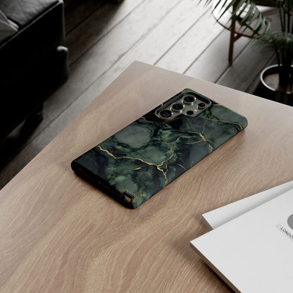 Verdant Vein green marble phone case Samsung Galaxy lifestyle desk scene