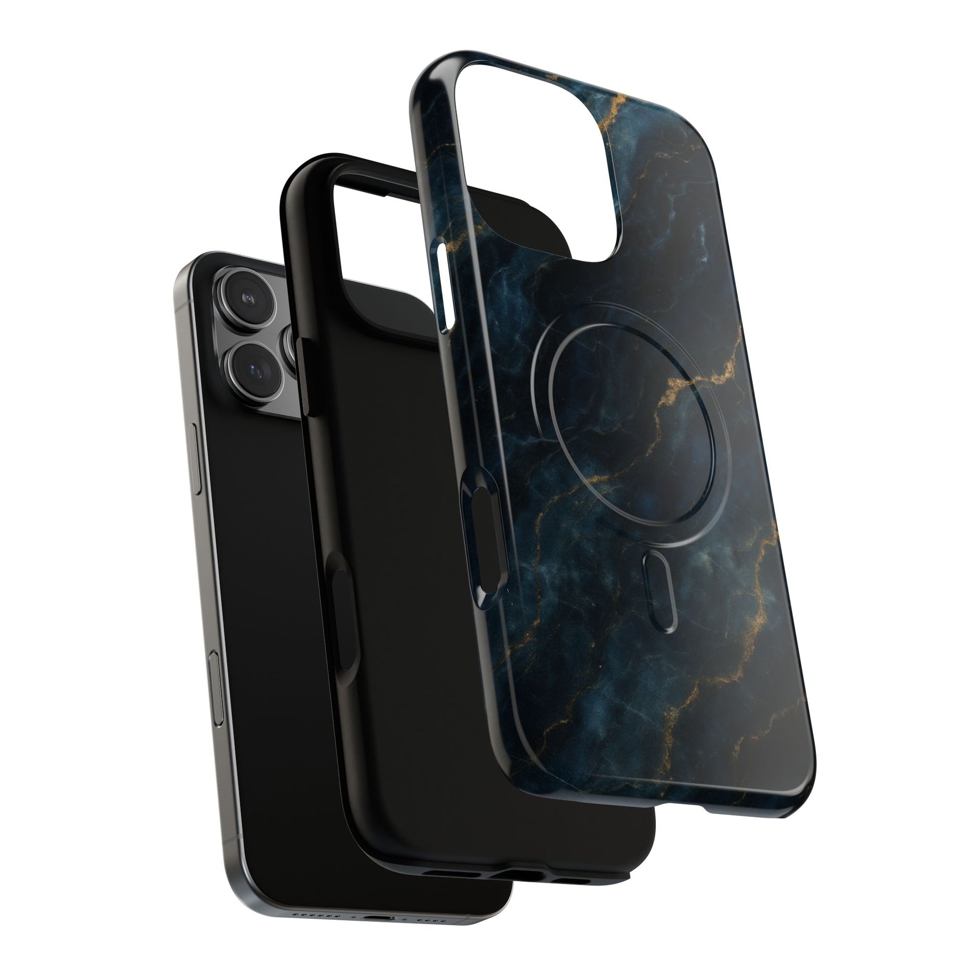 Midnight Marble MagSafe iPhone 16 Pro Max Case - Deep Blue Marble Design Shockproof Cover