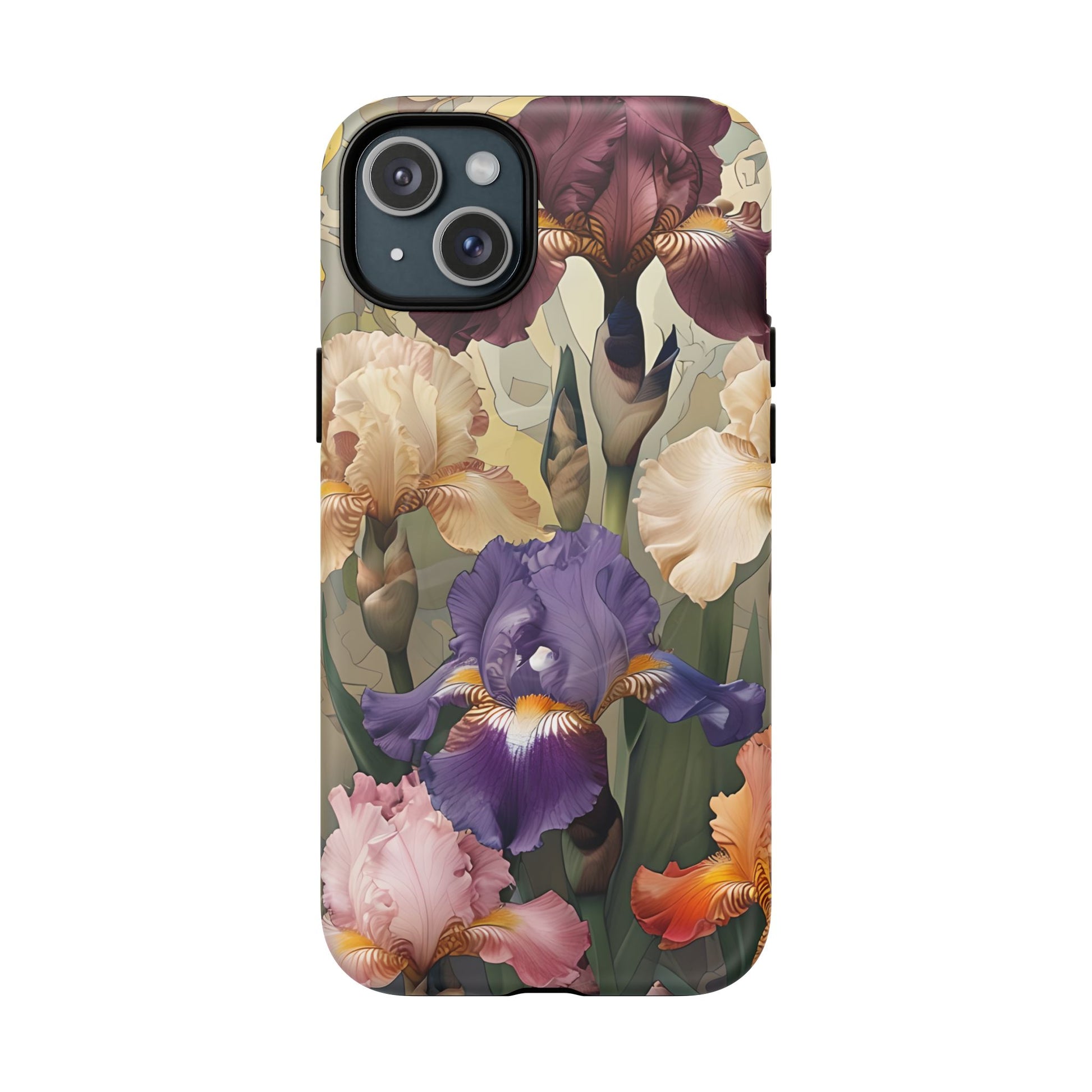 Iris Reverie - Elegant Painterly - iPhone 15 Plus - MagSafe Compatible - Artistic Purple & Cream Iris Design