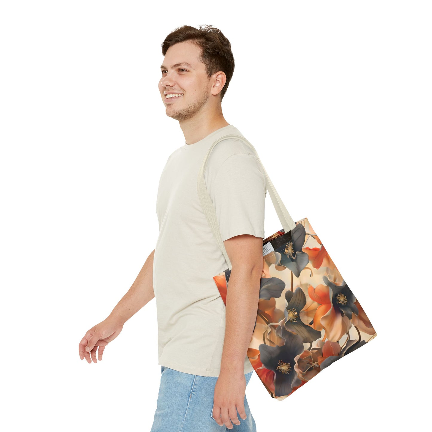 Autumn Ember Floral Tote Bag (16x16 & 18x18) - Burnt Orange & Navy Canvas Shopper