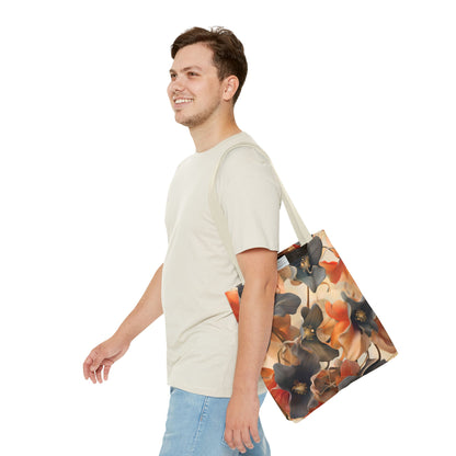 Autumn Ember Floral Tote Bag (16x16 & 18x18) - Burnt Orange & Navy Canvas Shopper