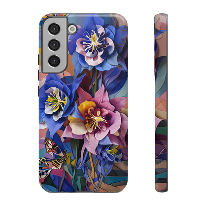 Blue Columbine Carnivale - Artistic Floral & Butterfly Samsung Ultra Tough Phone Case - Vibrant Botanical Design
