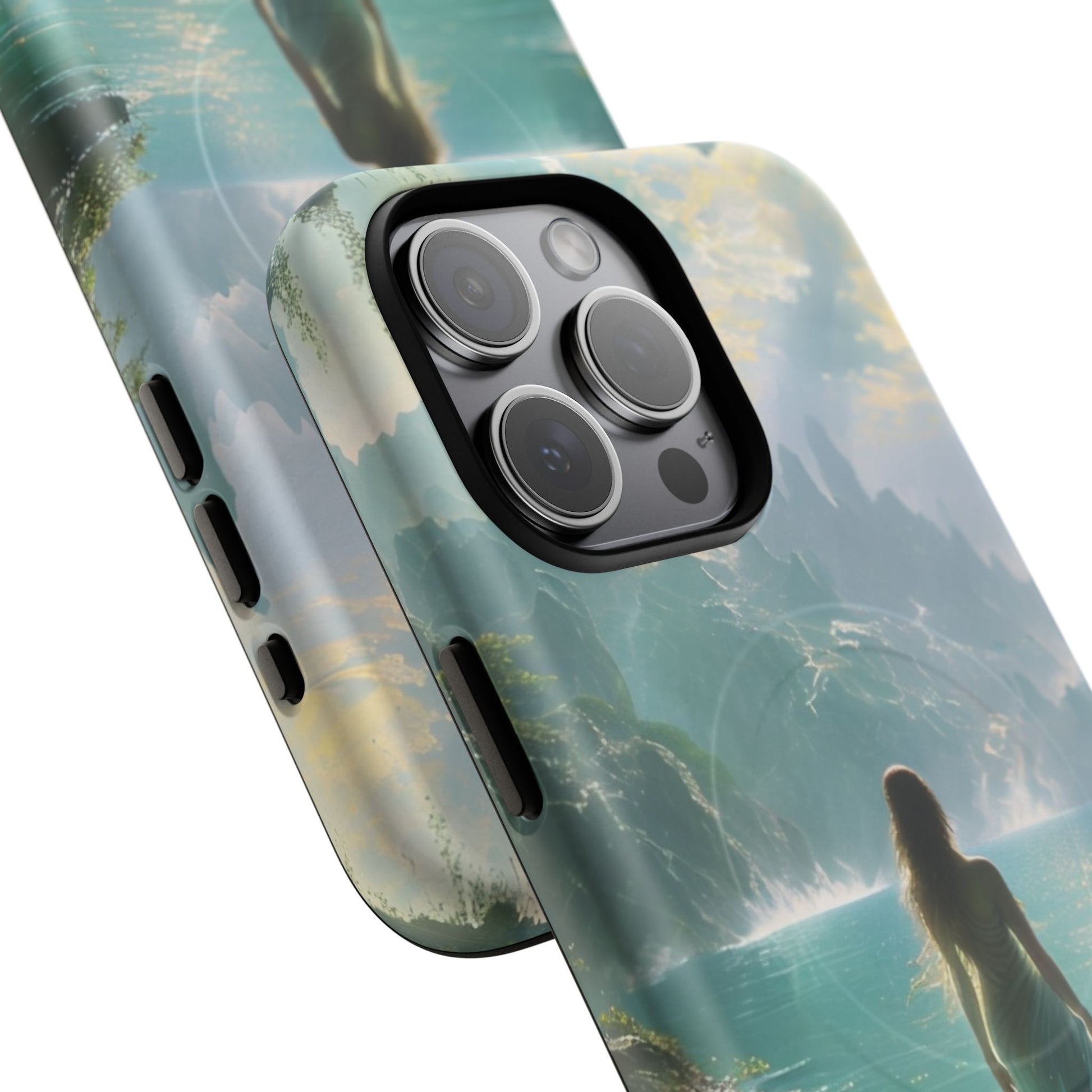 Celestial Tides - Dreamscape Art iPhone 15 Pro Max MagSafe Phone Case -Ethereal Woman & Fantasy Landscape Design