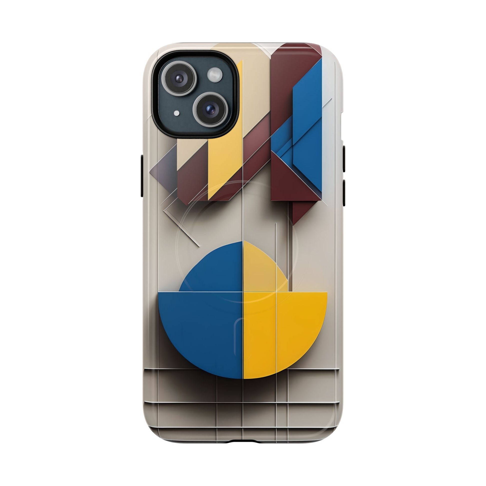 Chromatic Construct iPhone 15 Plus MagSafe Phone Case -Modern Geometrical Design, Primary Colors