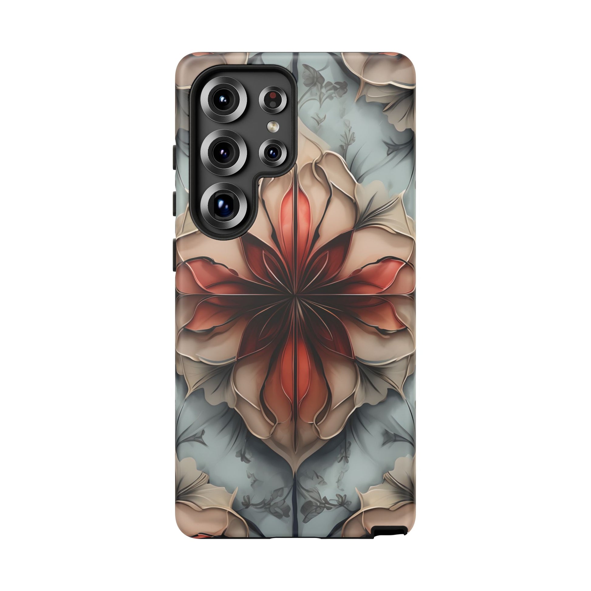 Ember Bloom - Kaleidoscope Collection Artistic Floral - Samsung Galaxy S25 Ultra Tough Phone Case - Fiery Symmetrical Design