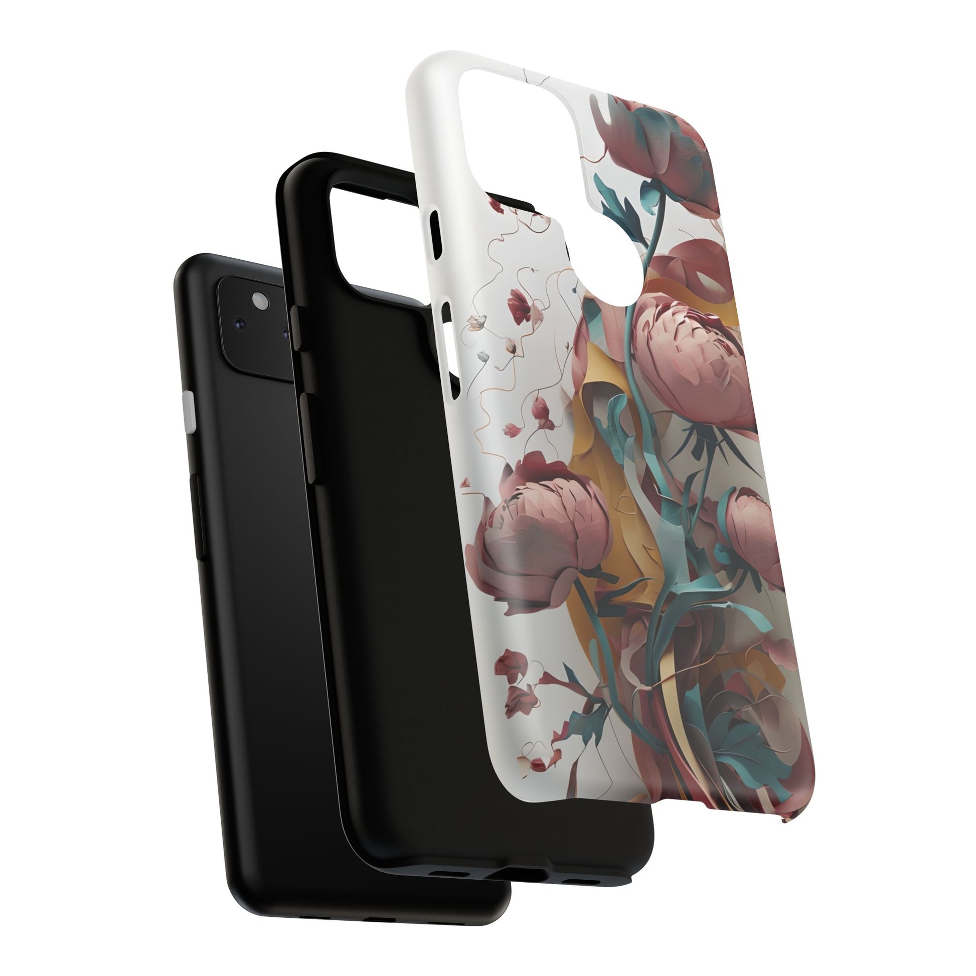 Blushing Peony Veil - Elegant Painterly Floral Google Pixel 4a 5G Tough Phone Case - Soft Blush & Teal Peony Design