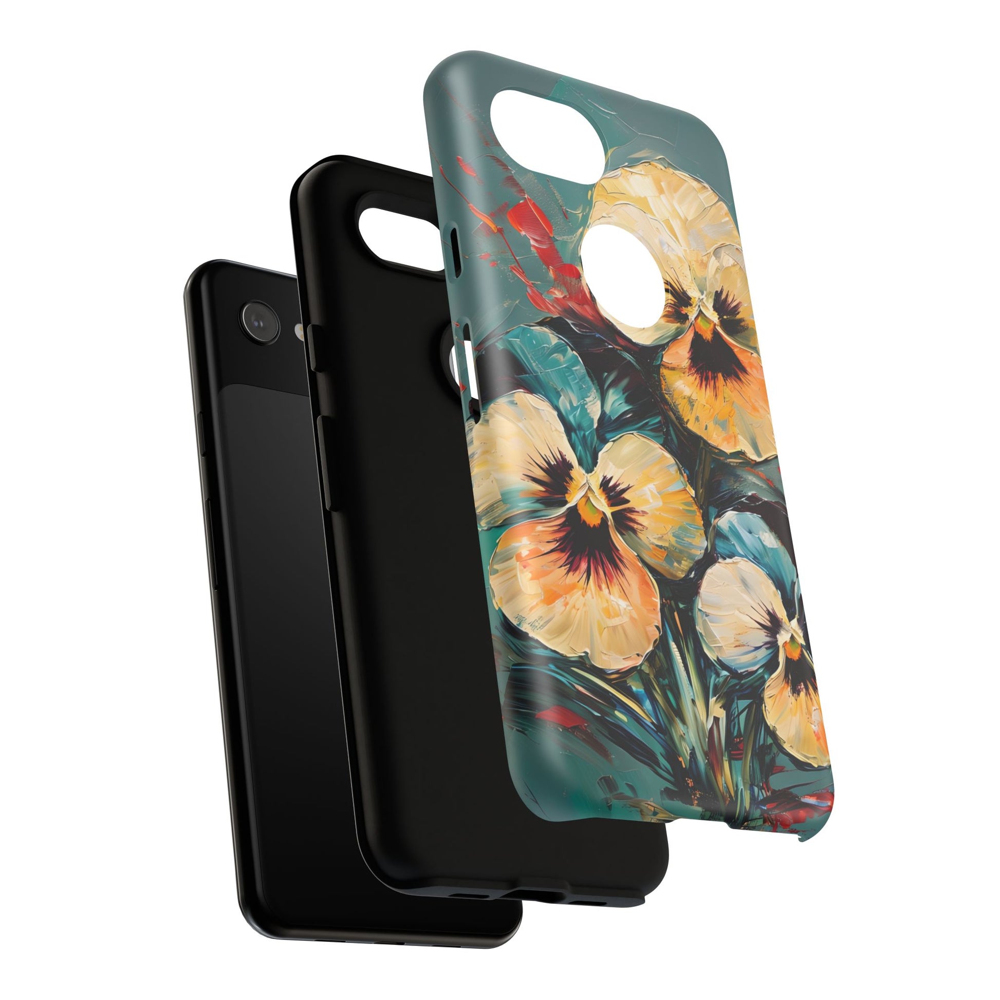 Golden Pansy Cascade Tough Case for Google Pixel 3a - Floral Artistic Shockproof Cover, Elegant Protective Phone Case