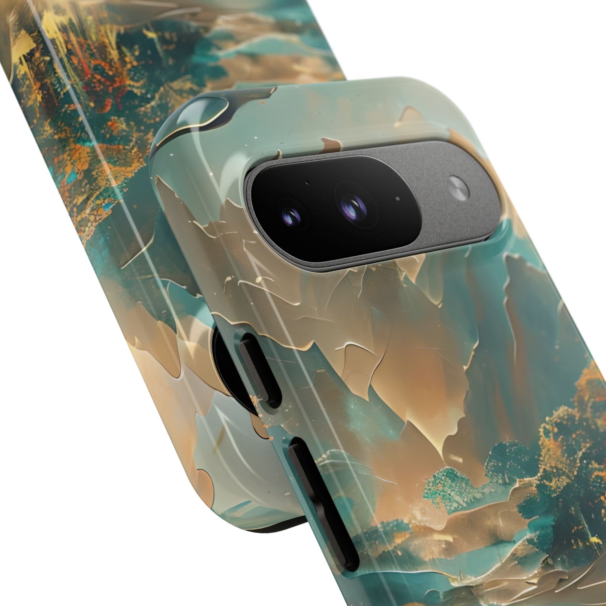 Misty Horizon - Serene Landscape Art Google Pixel 9 Tough Phone Case - Tranquil Mountain & Lake Design