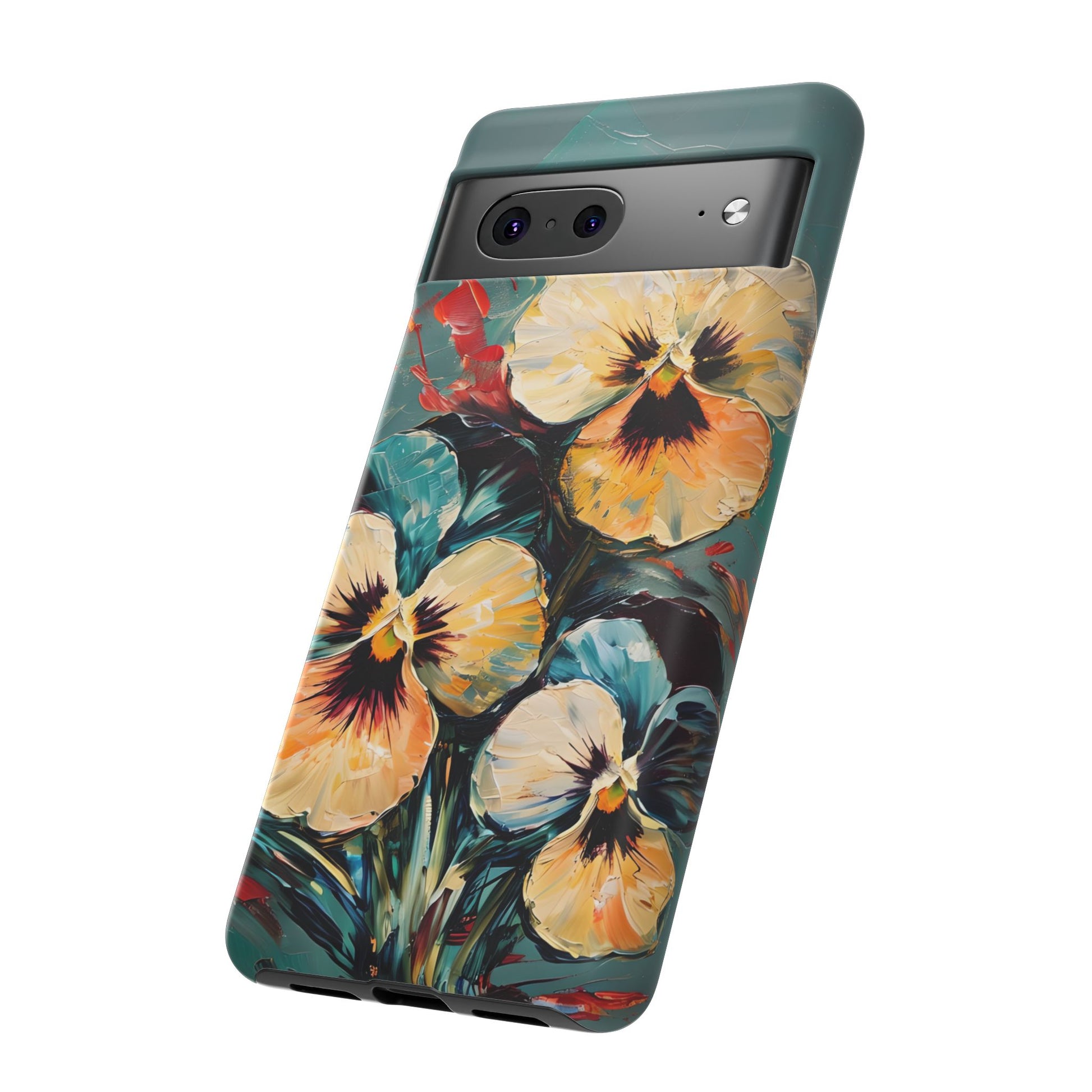Golden Pansy Cascade Tough Case for Google Pixel 7 - Floral Artistic Shockproof Cover, Elegant Protective Phone Case