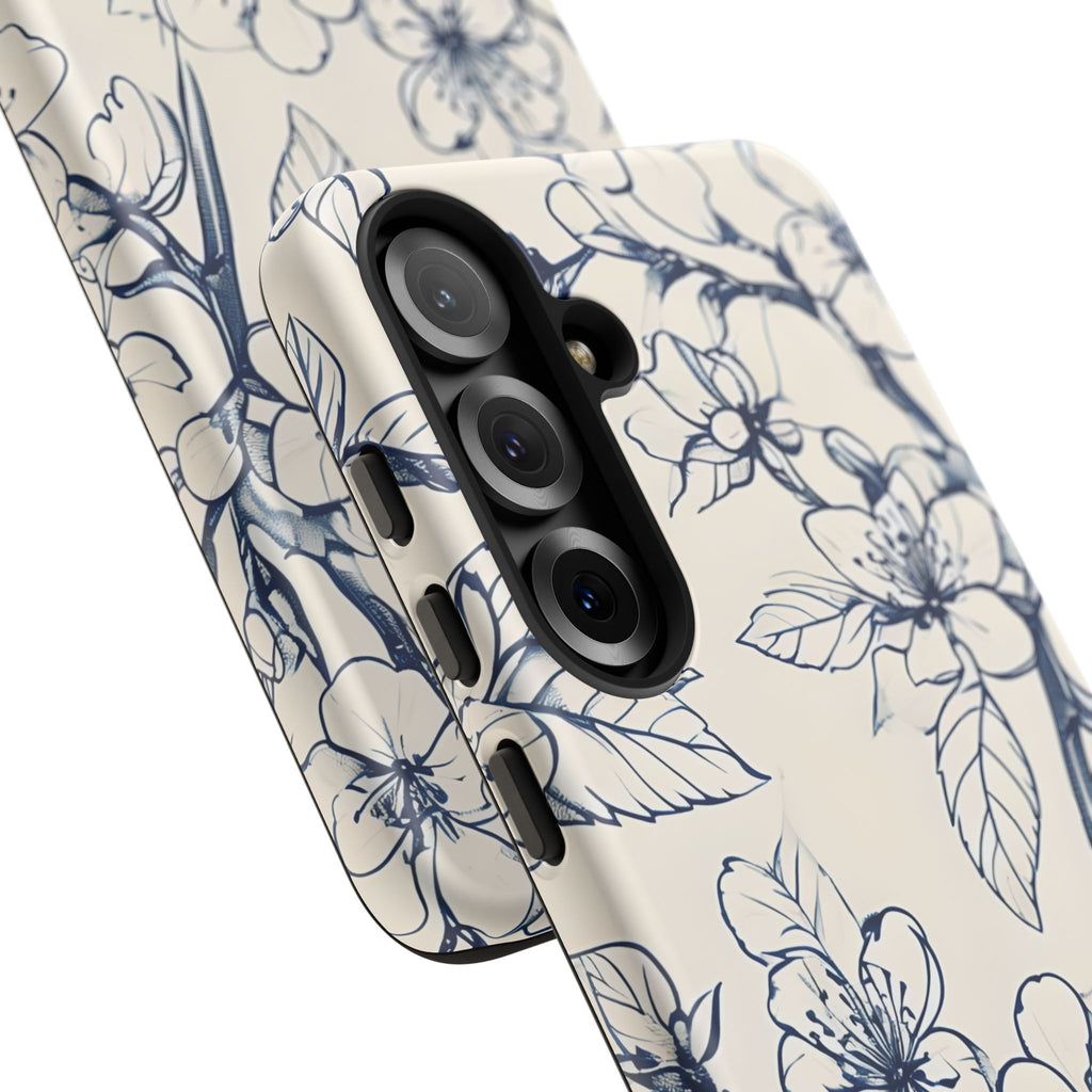 Blossom Sketch - Artistic Blue Floral Samsung Galaxy S25 Plus Tough Phone Case - Hand-Drawn Botanical Design