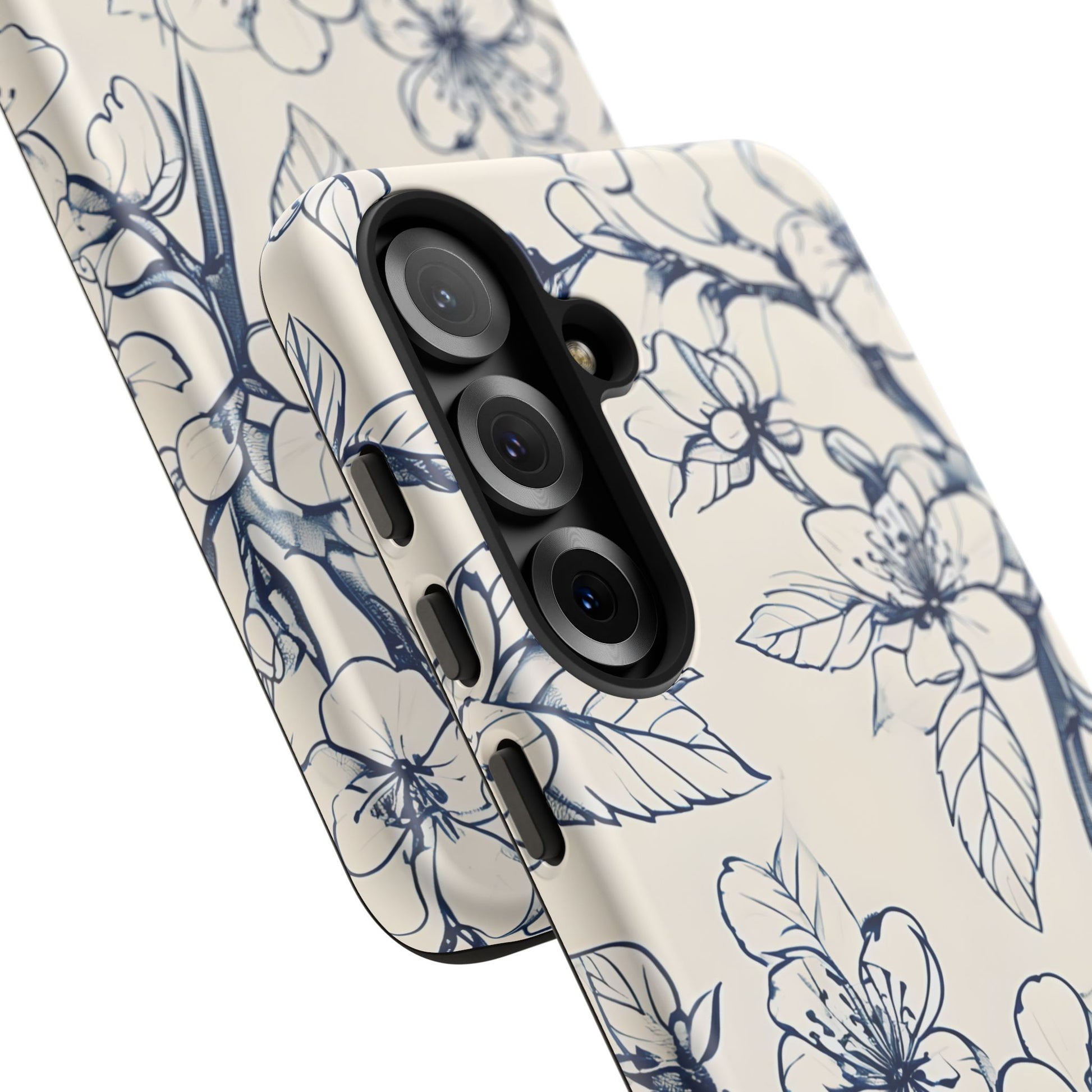 Blossom Sketch - Artistic Blue Floral Samsung Galaxy S25 Plus Tough Phone Case - Hand-Drawn Botanical Design
