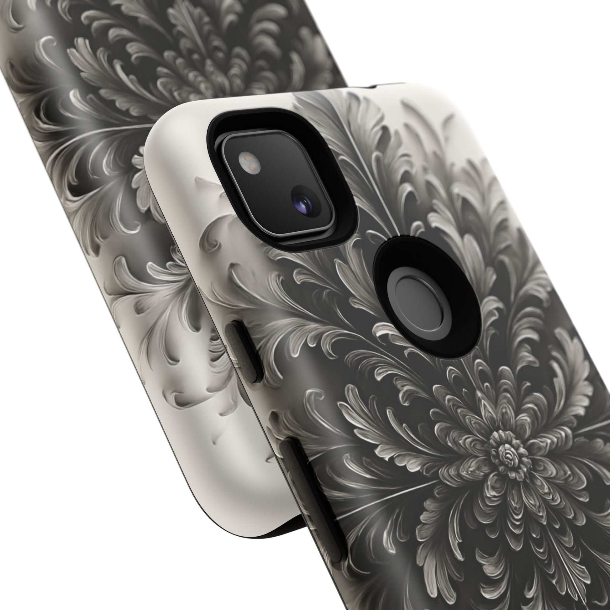 Obsidian Bloom - Elegant Black & White Google Pixel 4a Tough Phone Case - Intricate Mandala Flower Design