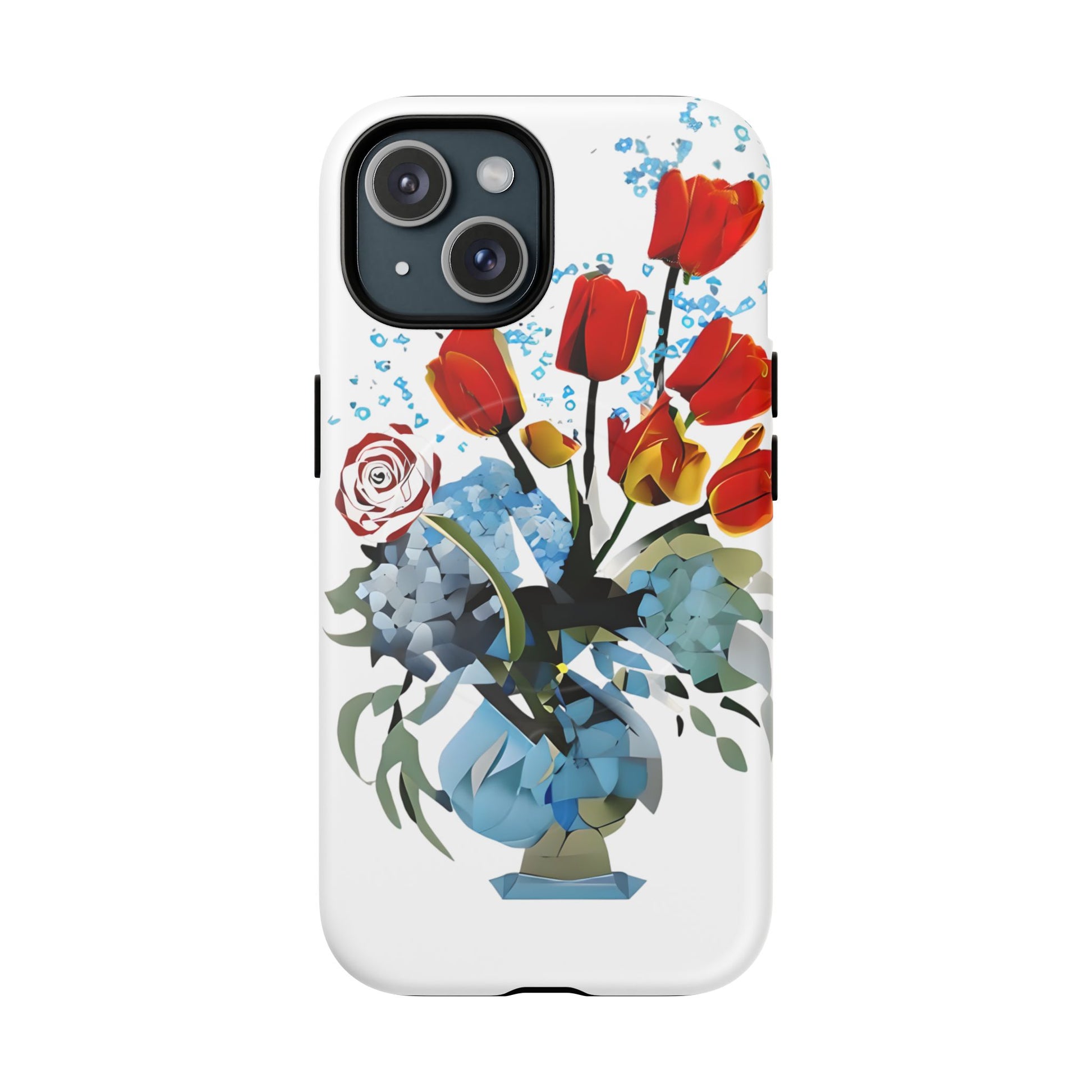 Bouquet Brilliance - Artistic Floral iPhone 15 MagSafe Phone Case - Vibrant Tulip, Rose & Hydrangea Design