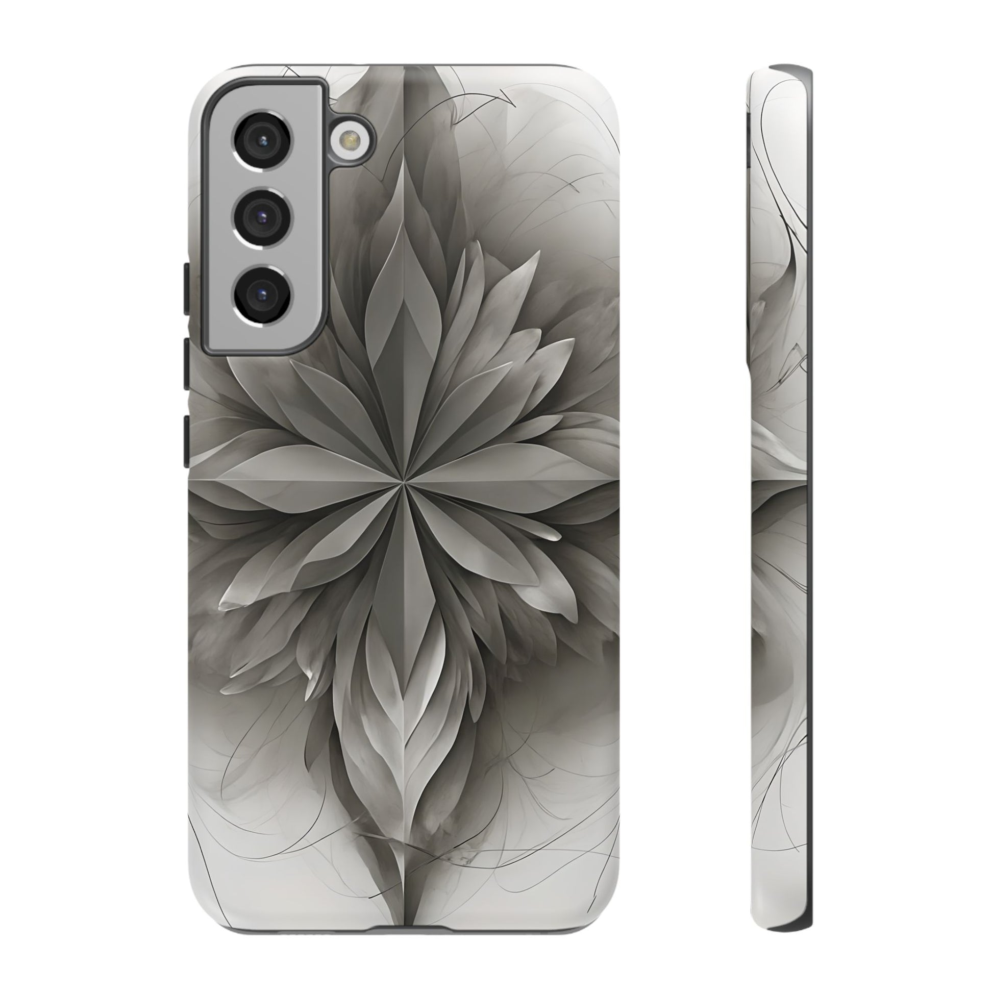 Silver Lotus - Elegant Monochrome Floral Samsung Galaxy S22 Plus Tough Phone Case - Modern Lotus Design