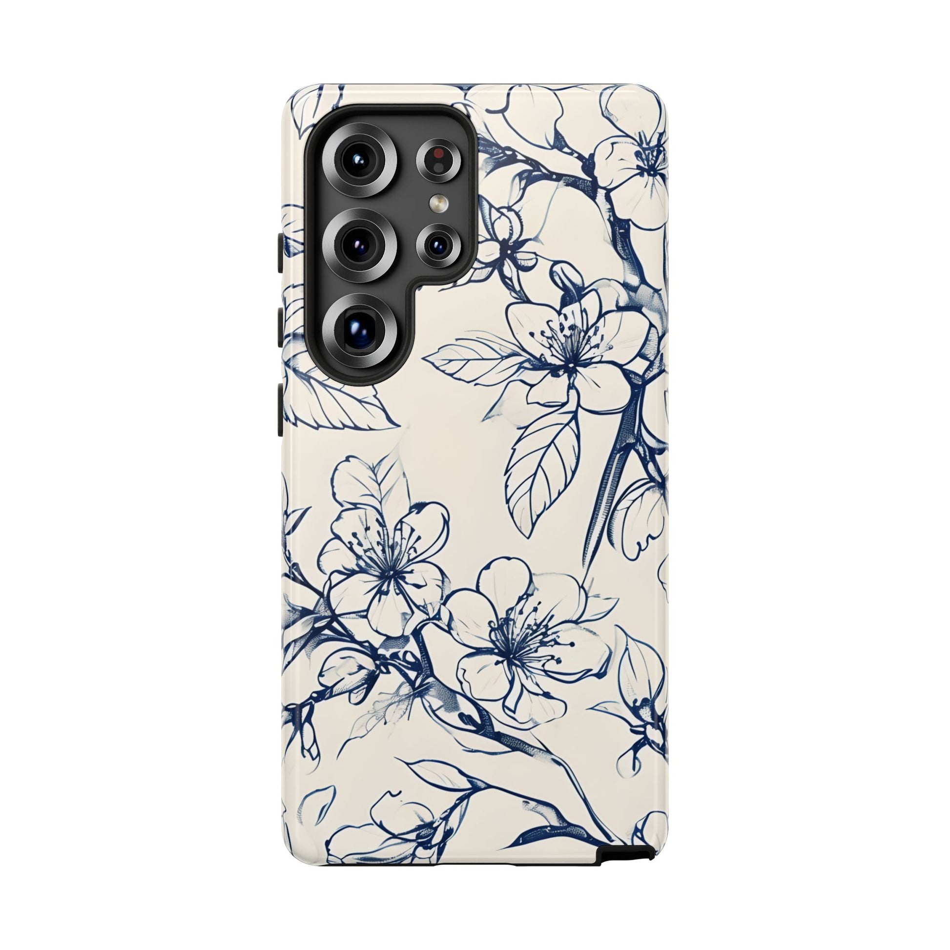 Blossom Sketch - Artistic Blue Floral Samsung Galaxy S25 Ultra Tough Phone Case - Hand-Drawn Botanical Design