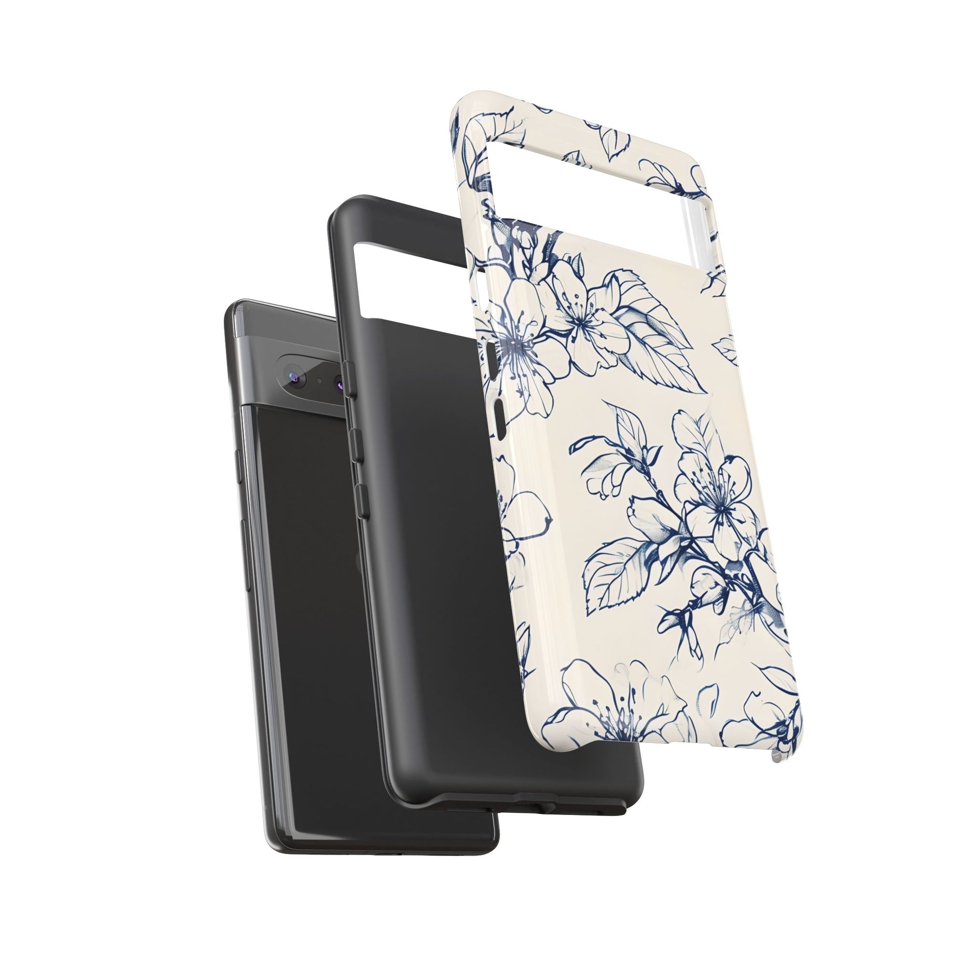 Blossom Sketch - Artistic Blue Floral Google Pixel 7 - Tough Phone Case - Hand-Drawn Botanical Design