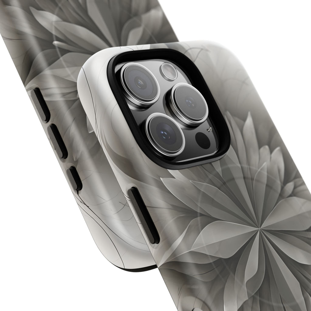 Silver Lotus - Elegant Monochrome Floral iPhone 16 Pro MagSafe Phone Case - Modern Lotus Design