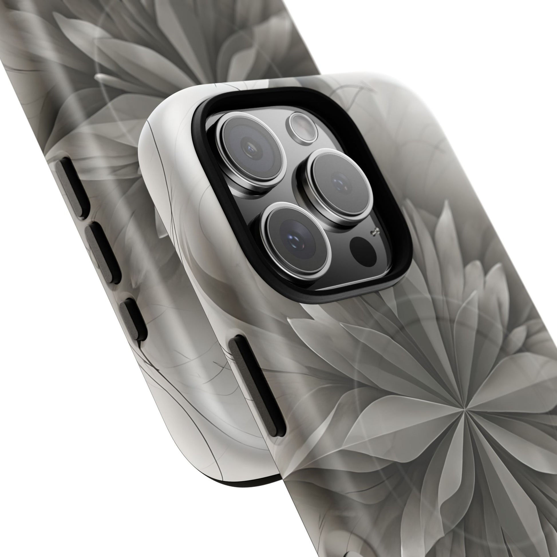 Silver Lotus - Elegant Monochrome Floral iPhone 16 Pro MagSafe Phone Case - Modern Lotus Design
