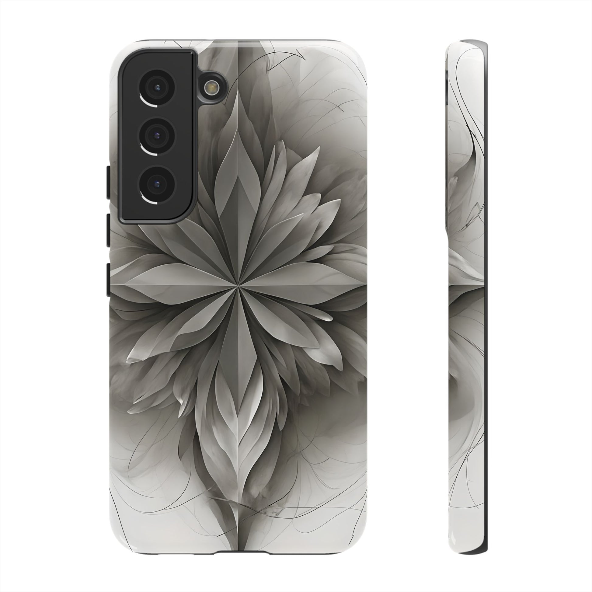 Silver Lotus - Elegant Monochrome Floral Samsung Galaxy S22 Tough Phone Case - Modern Lotus Design