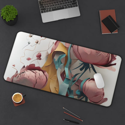 Blushing Peony Veil Desk Mat - Premium Office Desk Pad, 3 Sizes Available, Artistic Workspace Protection