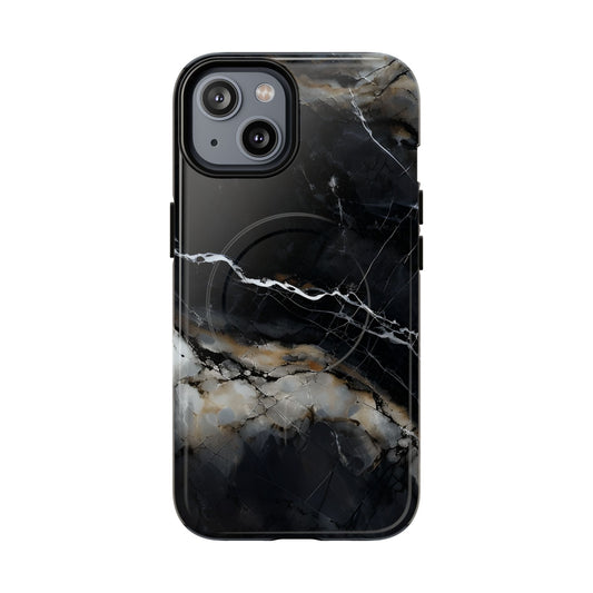 Obsidian Vein iPhone MagSafe case with black marble and gold veining design