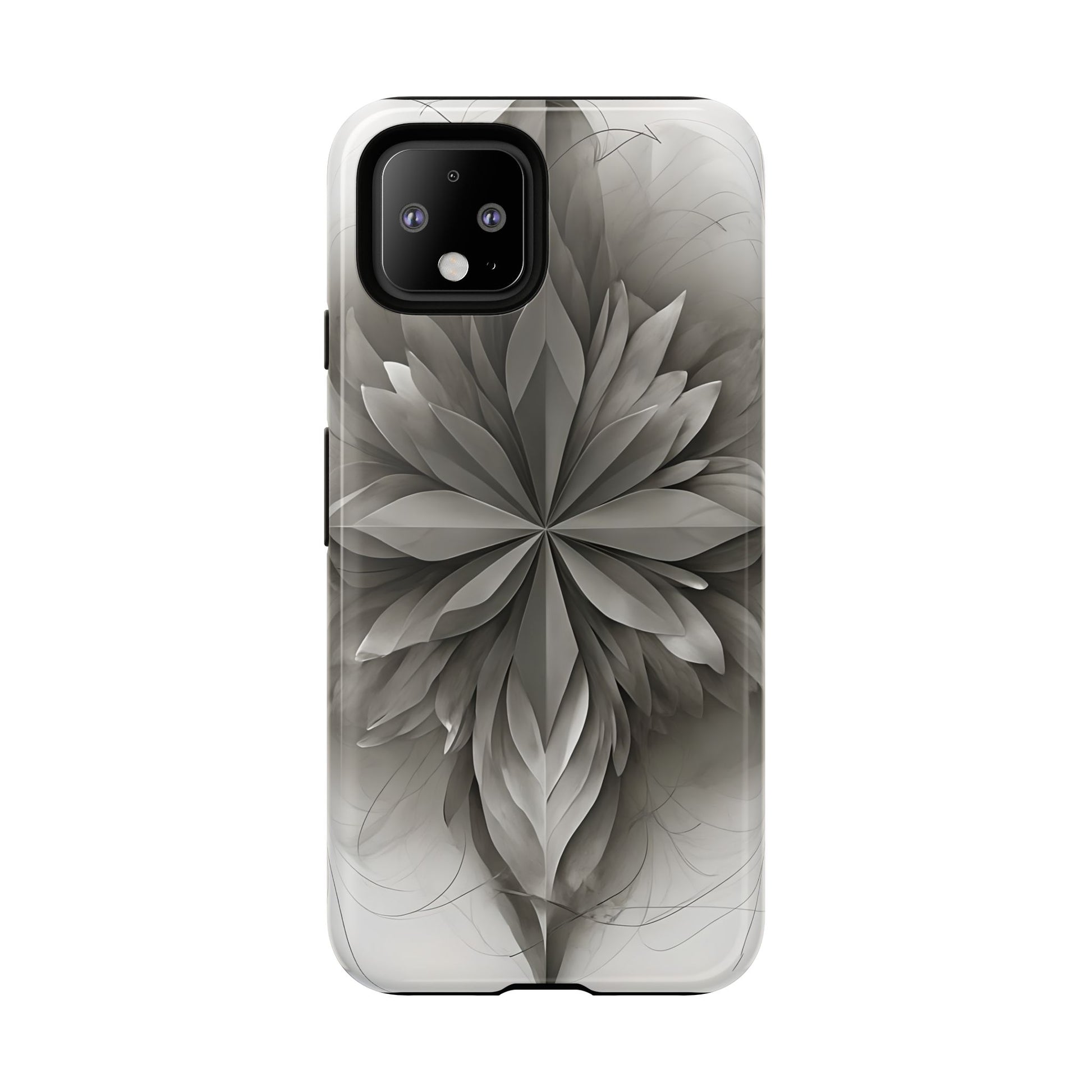 Silver Lotus - Elegant Monochrome Floral Google Pixel 4 Tough Phone Case - Modern Lotus Design