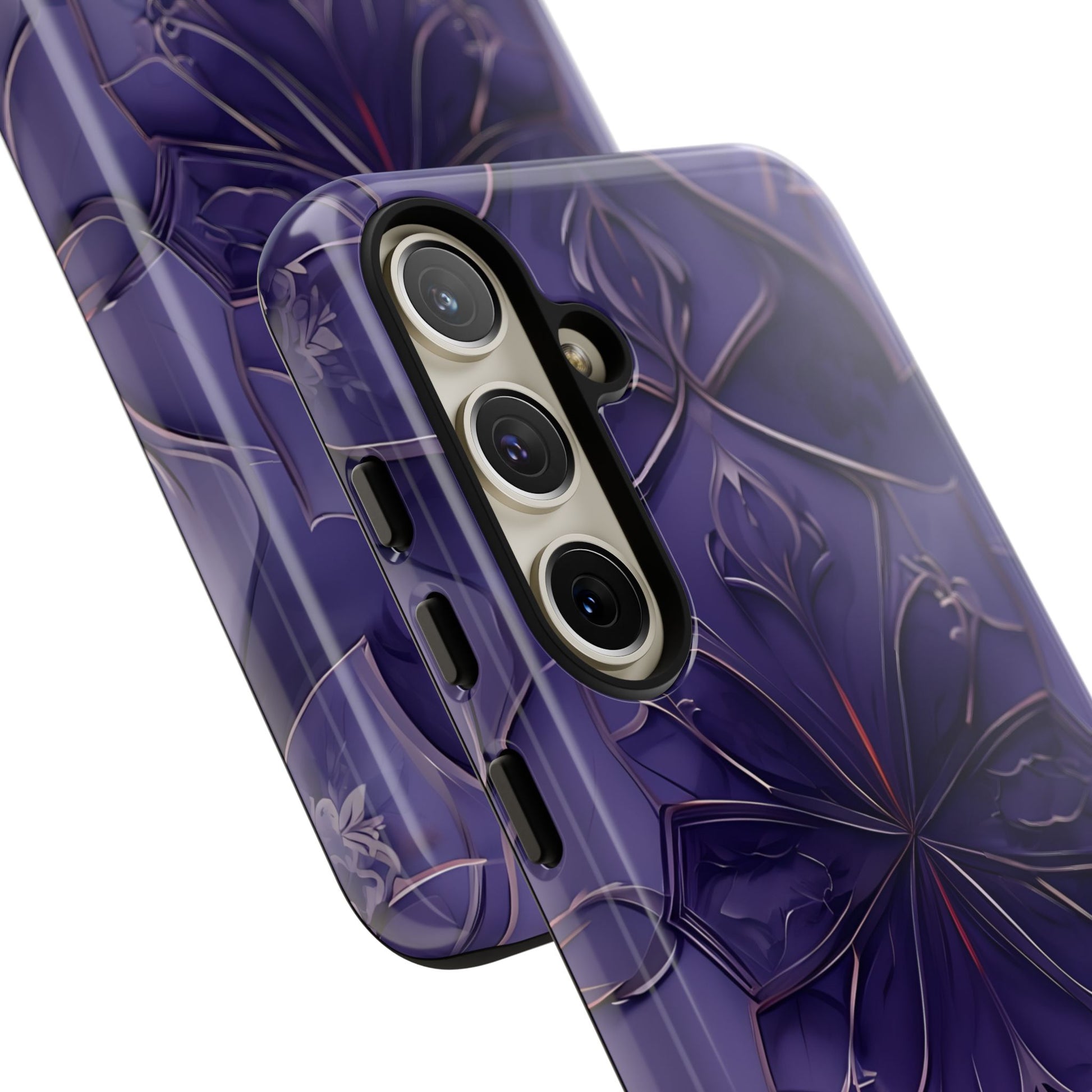 Violet Nebula - Kaleidoscope Collection Artistic Floral Burst - Samsung Galaxy S24 Plus Tough Phone Case - Bold Purple Symmetrical Design