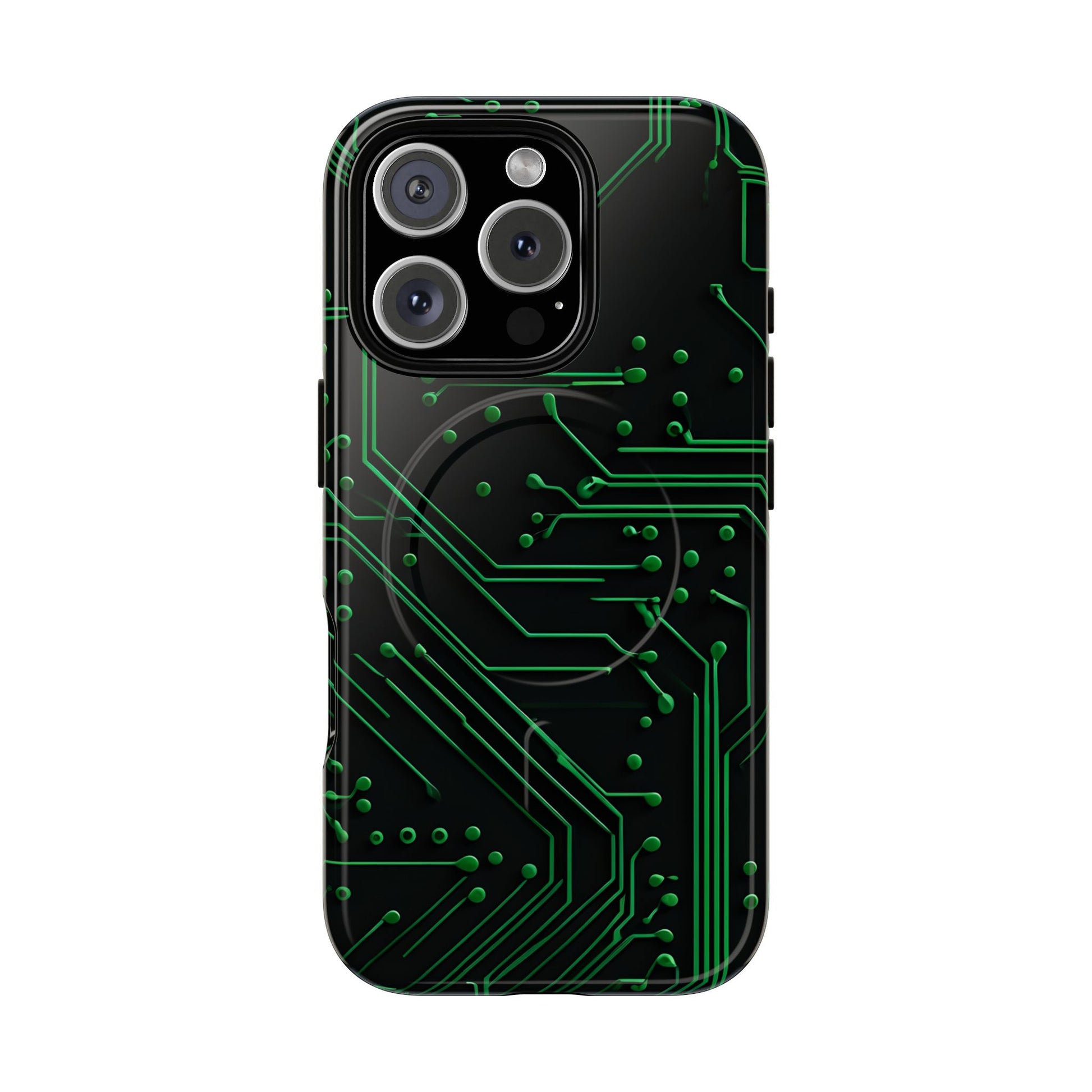 Green Circuit Grid iPhone 16 Pro MagSafe Compatible case- Tech-Inspired Shockproof Cover