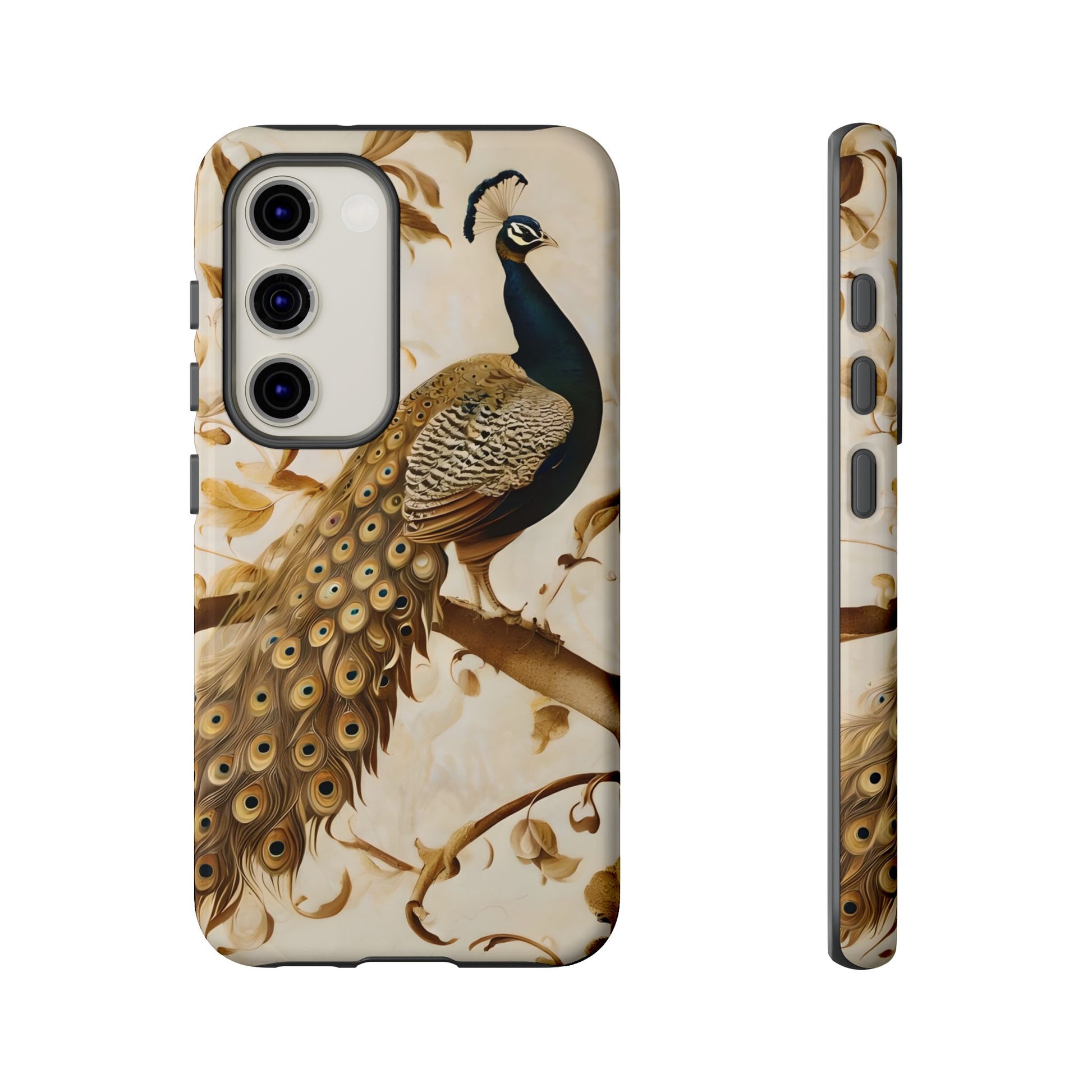 Golden Plumage - Luxe Peacock Art Samsung Galaxy S23 Phone Case - Elegant Gold & Cream Design