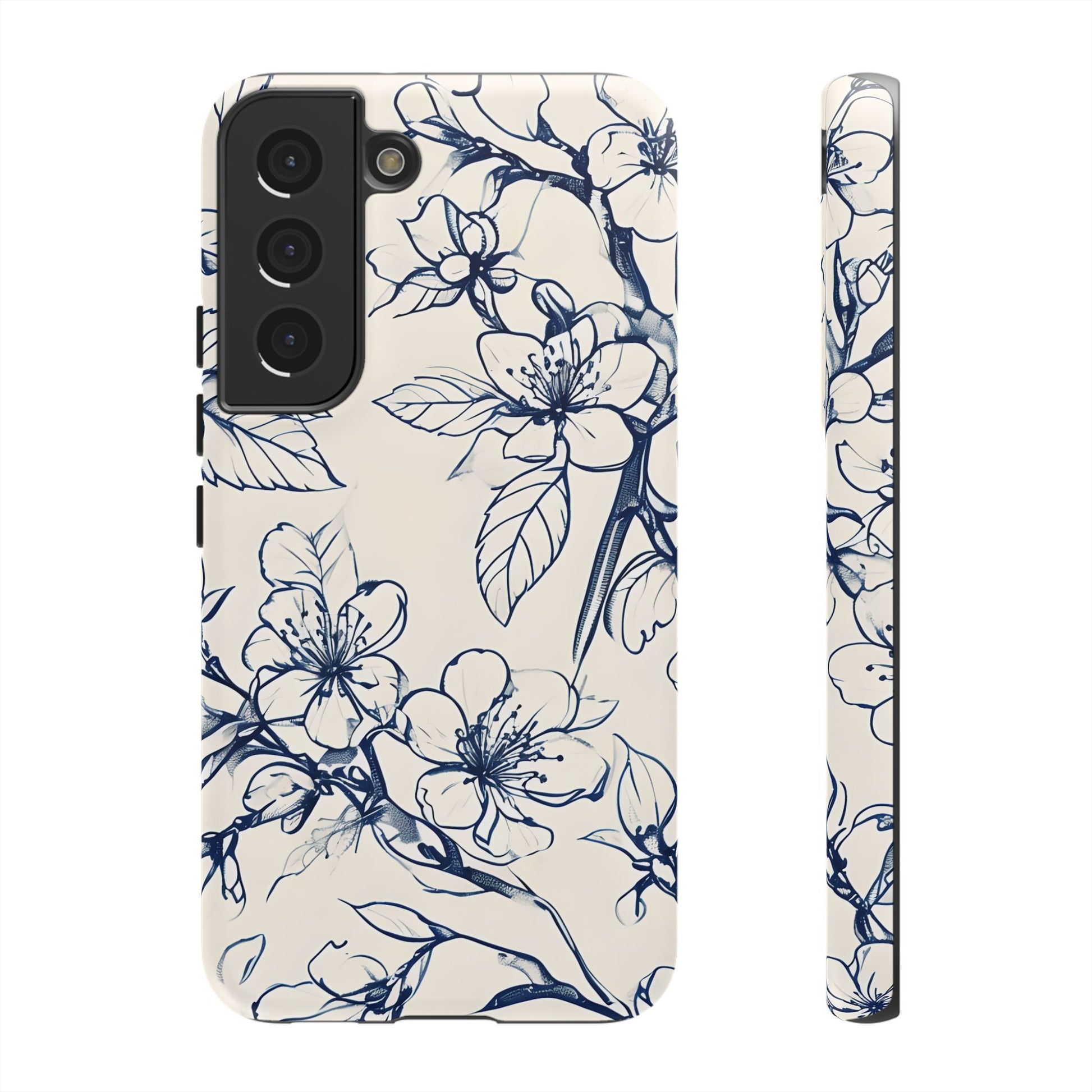 Blossom Sketch - Artistic Blue Floral Samsung Galaxy S22 Tough Phone Case - Hand-Drawn Botanical Design