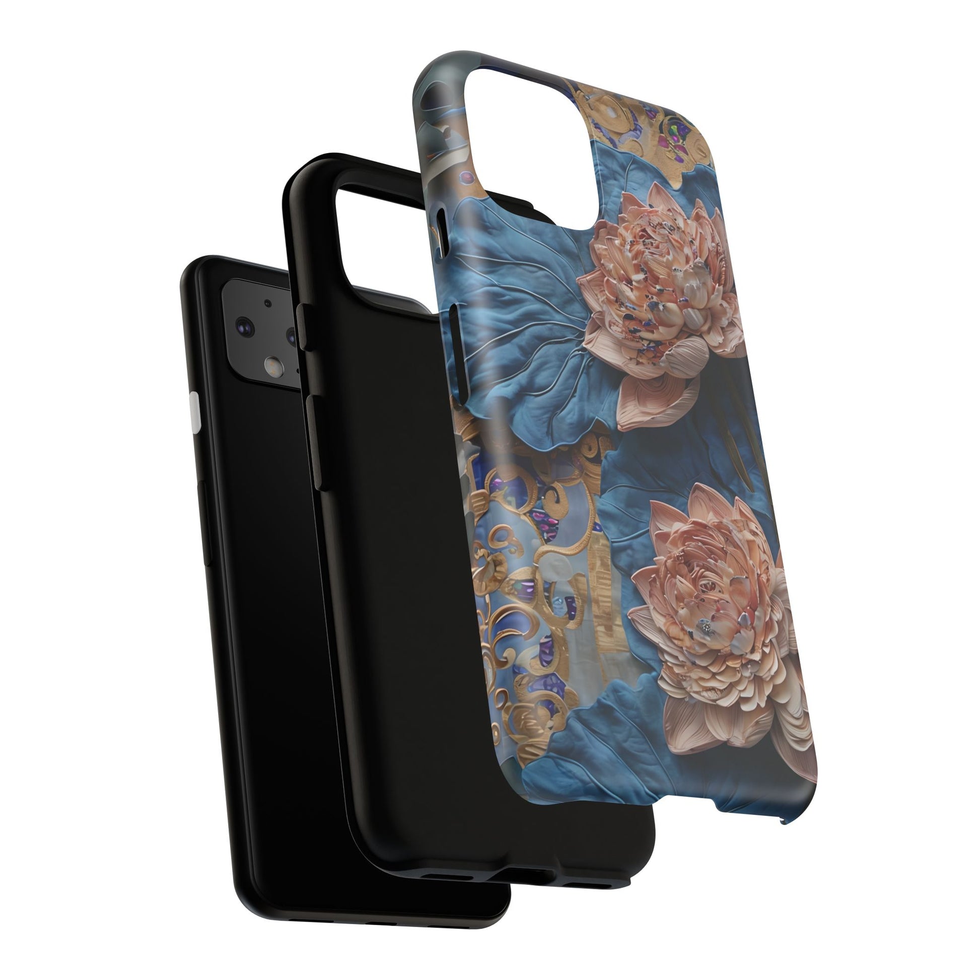 Peony Midnight Tapestry - Google Pixel 4 - Elegant Blue & Blush Artful Phone Cover