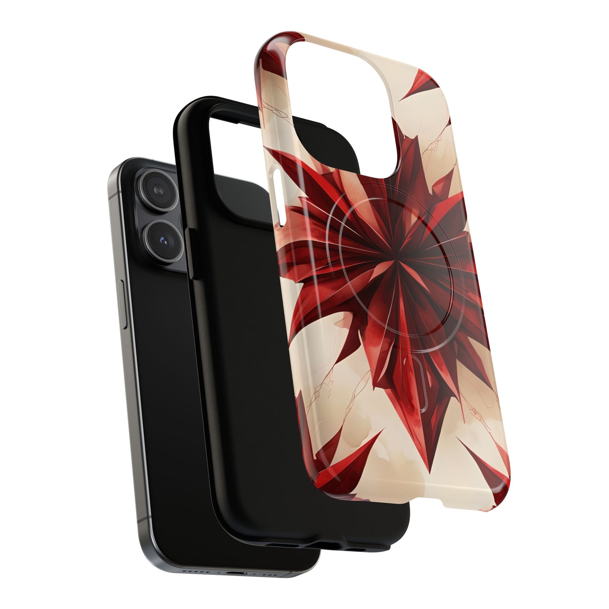 Ruby Compass iPhone 15 Pro MagSafe Phone Case - Bold Red Modern Design
