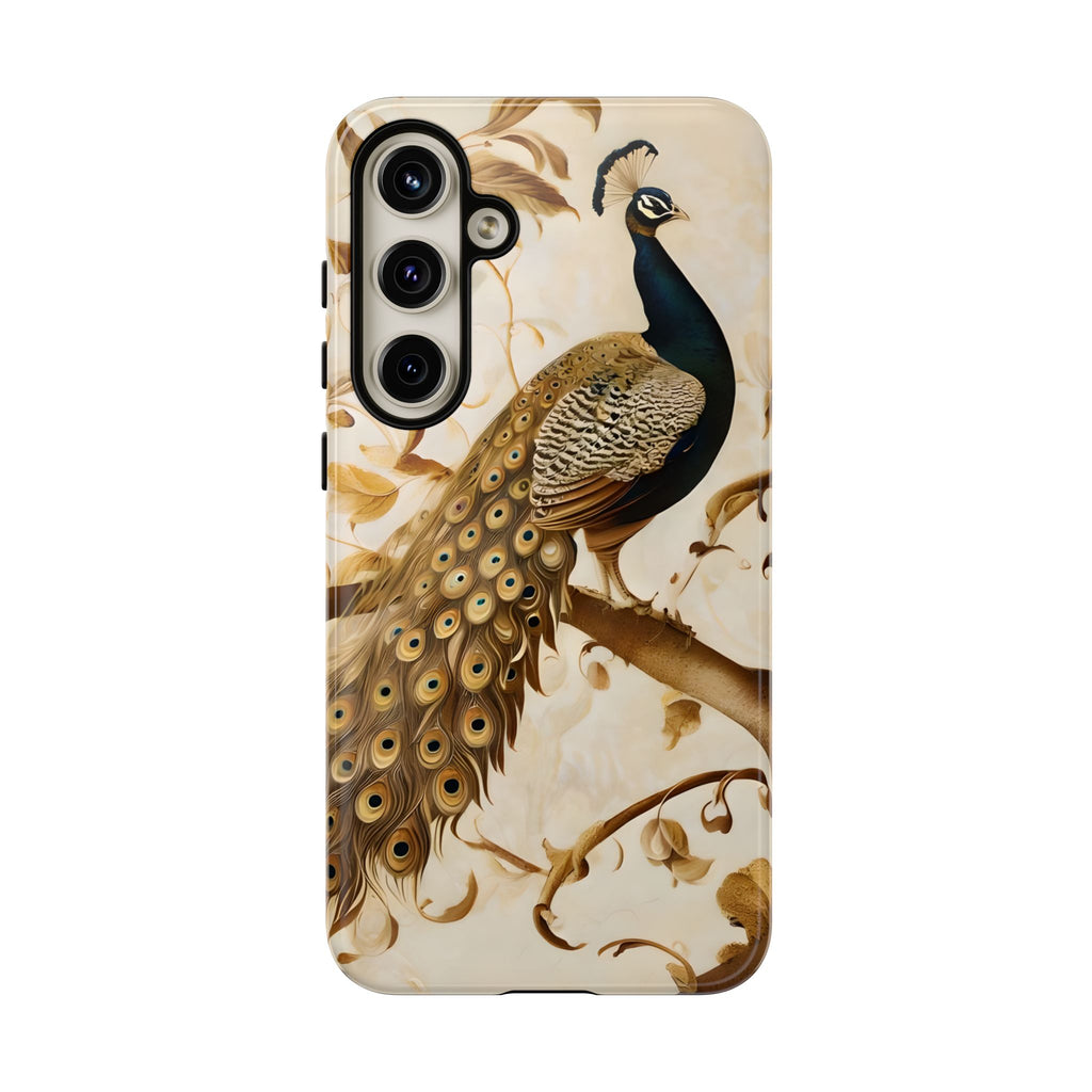 Golden Plumage - Luxe Peacock Art Samsung Galaxy S24 Plus Phone Case - Elegant Gold & Cream Design