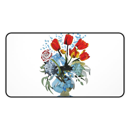 Bouquet Brilliance desk mat featuring vibrant red, white and blue floral bouquet artwork