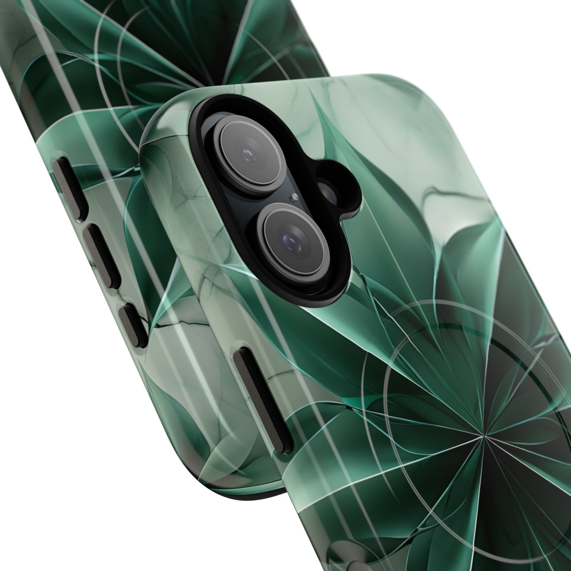 Emerald Bloom iPhone 16 MagSafe Phone Case -Modern Symmetrical Floral Design, Green