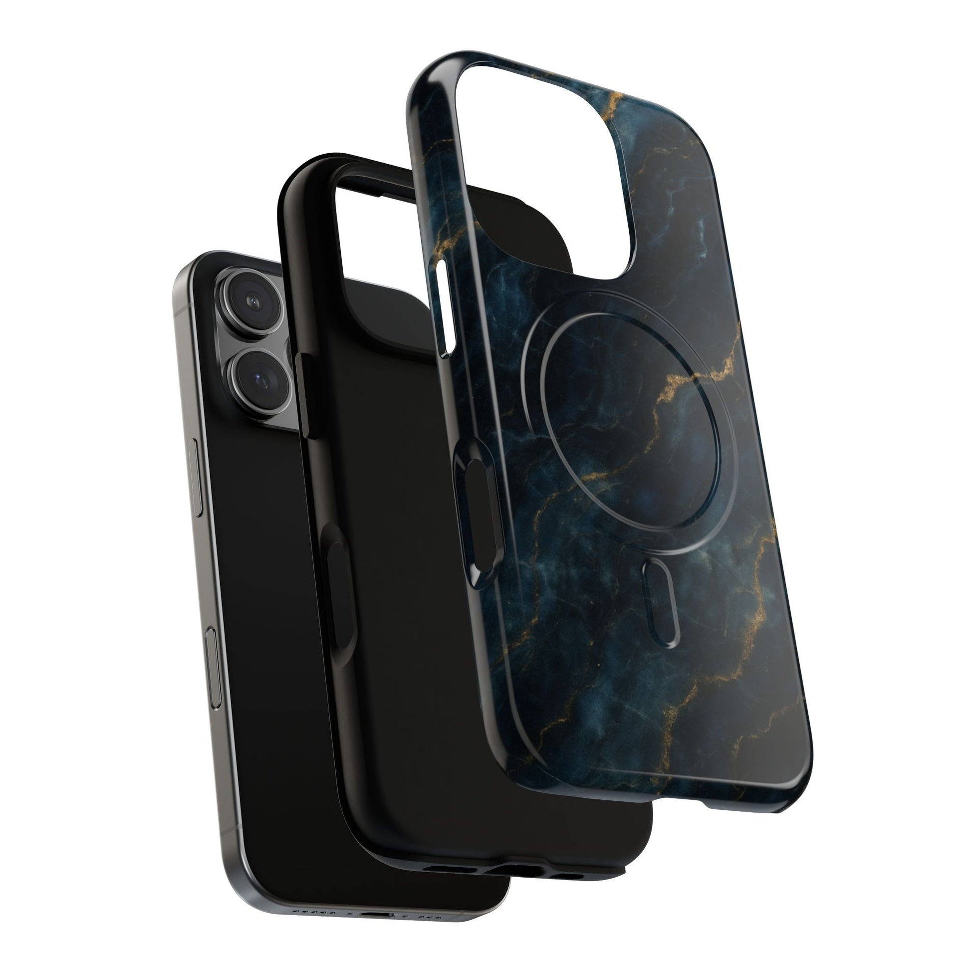 Midnight Marble MagSafe iPhone 16 Pro Case - Deep Blue Marble Design Shockproof Cover