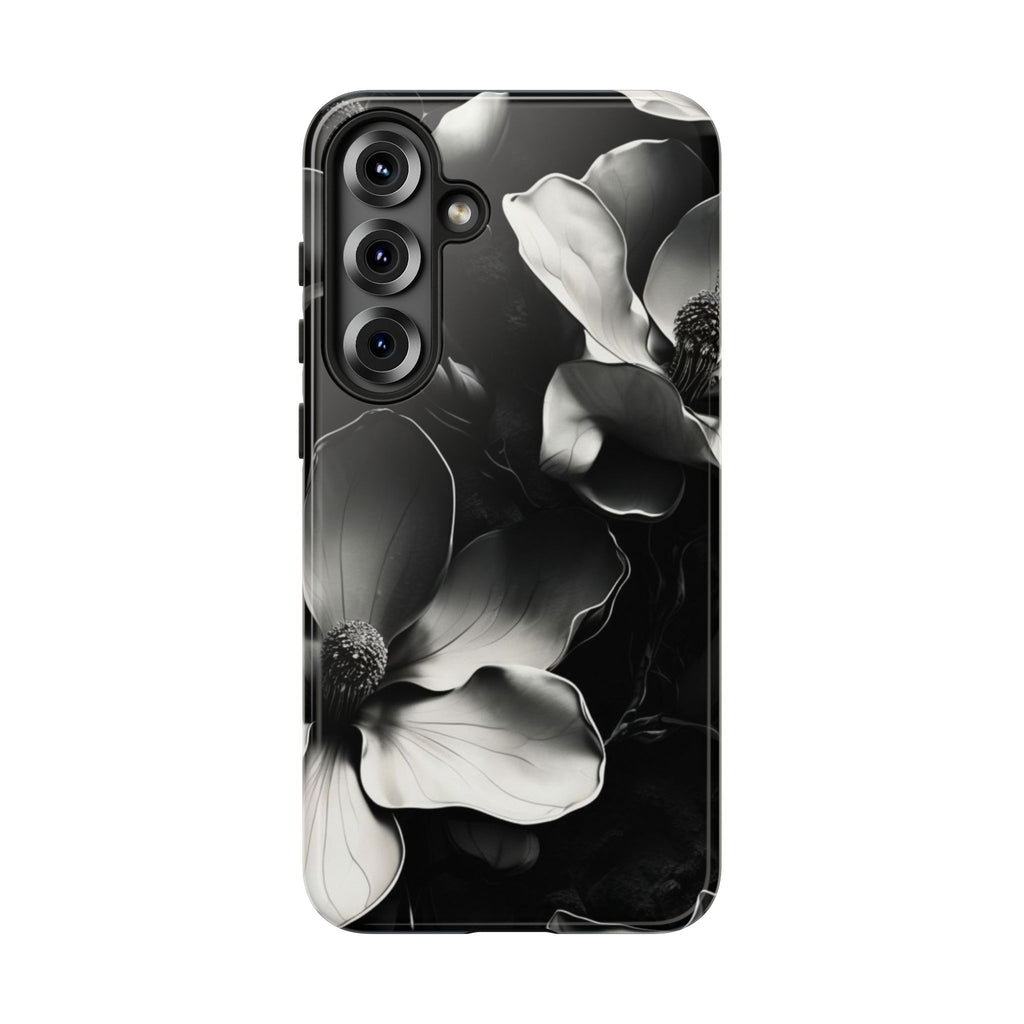 Monochrome Magnolia - Elegant Black & White Floral Samsung Galaxy S25 Plus Tough Phone Case - Artistic Magnolia Design